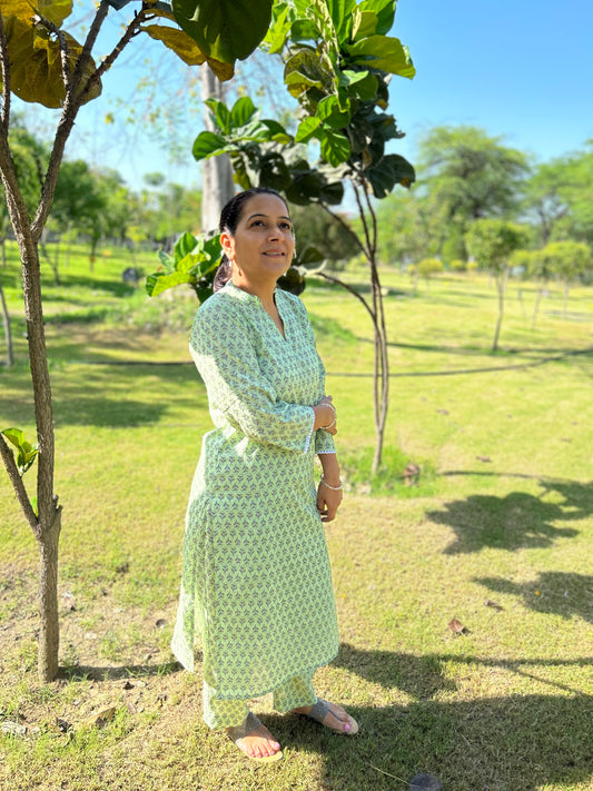 Light Green Printed Kurta Set