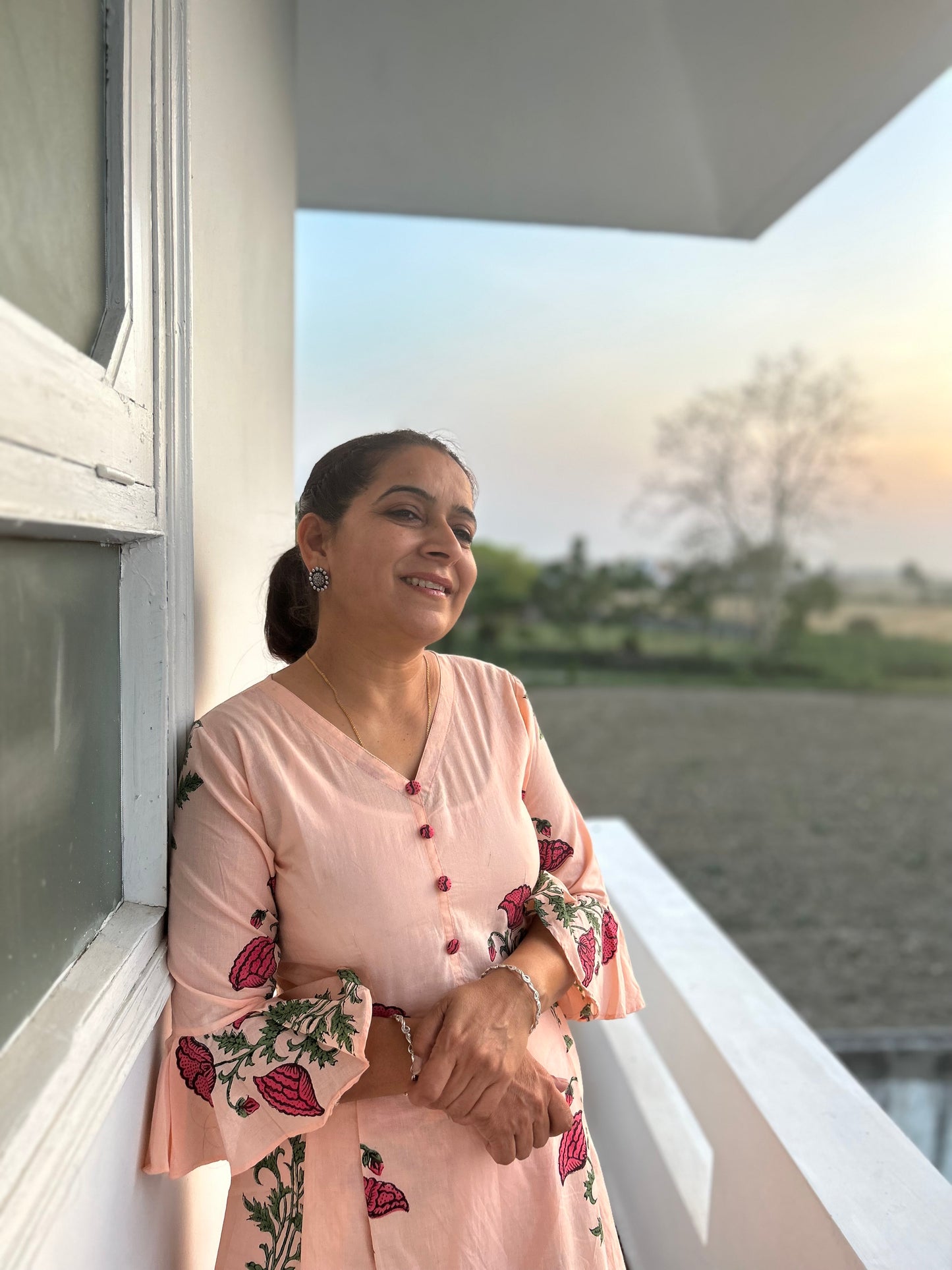 Peach Block Printed Dress