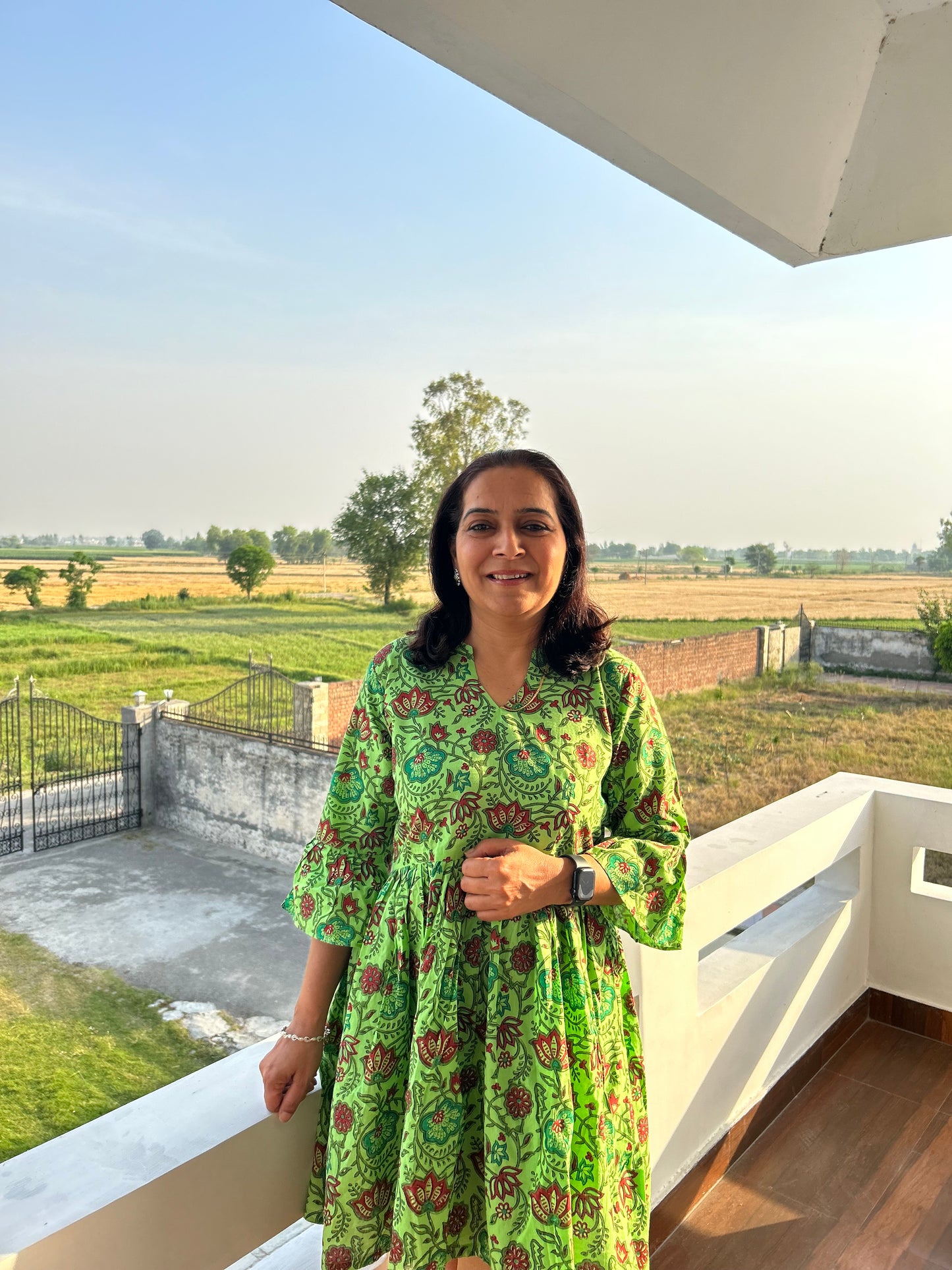 Green Block Printed Dress