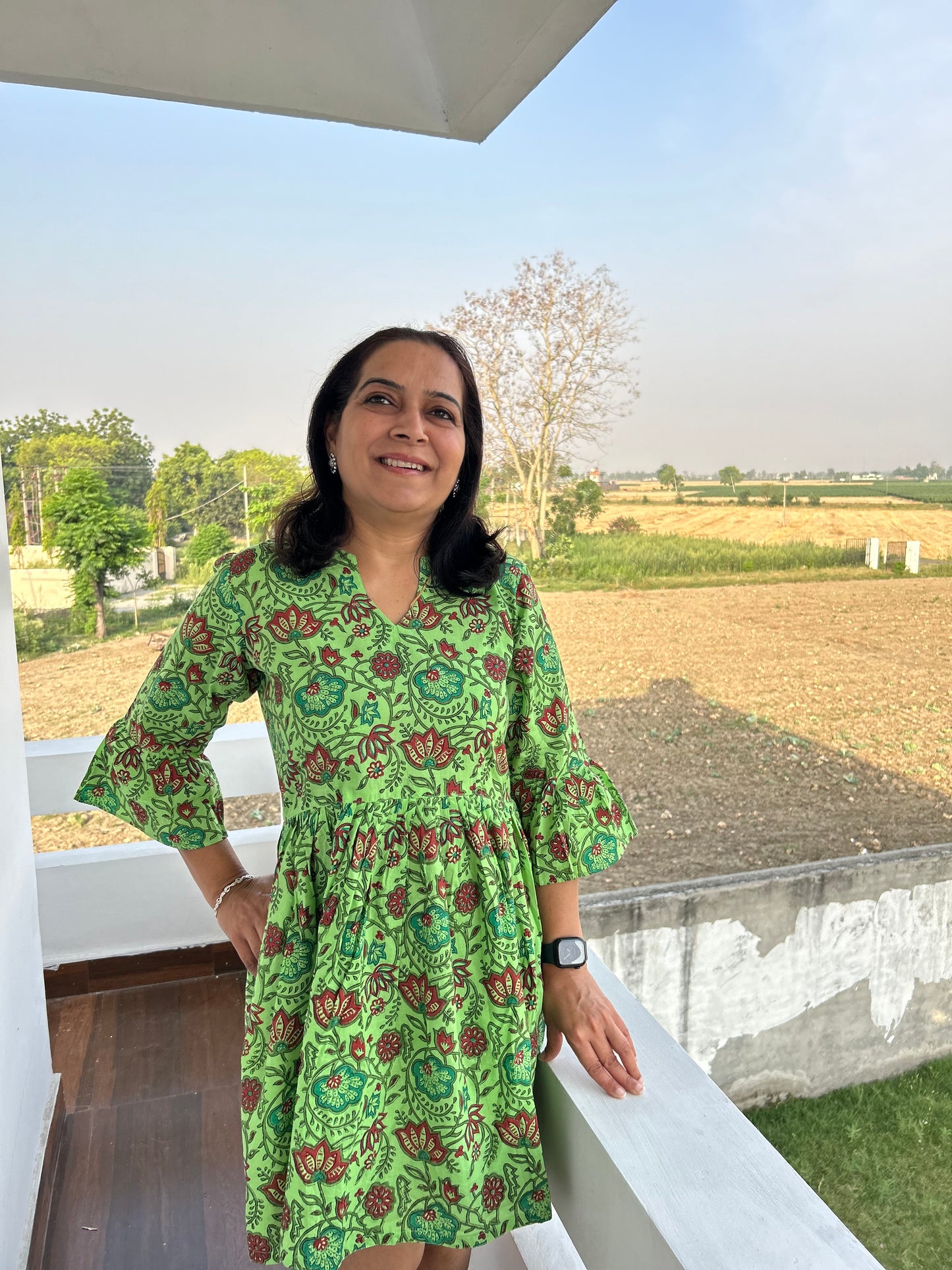 Green Block Printed Dress