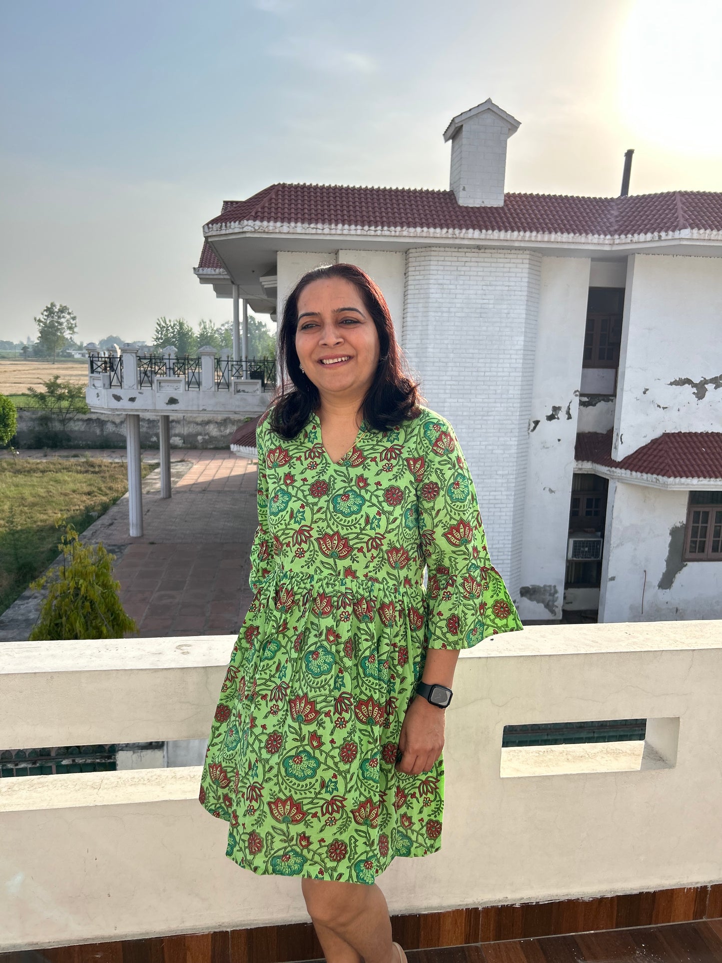 Green Block Printed Dress