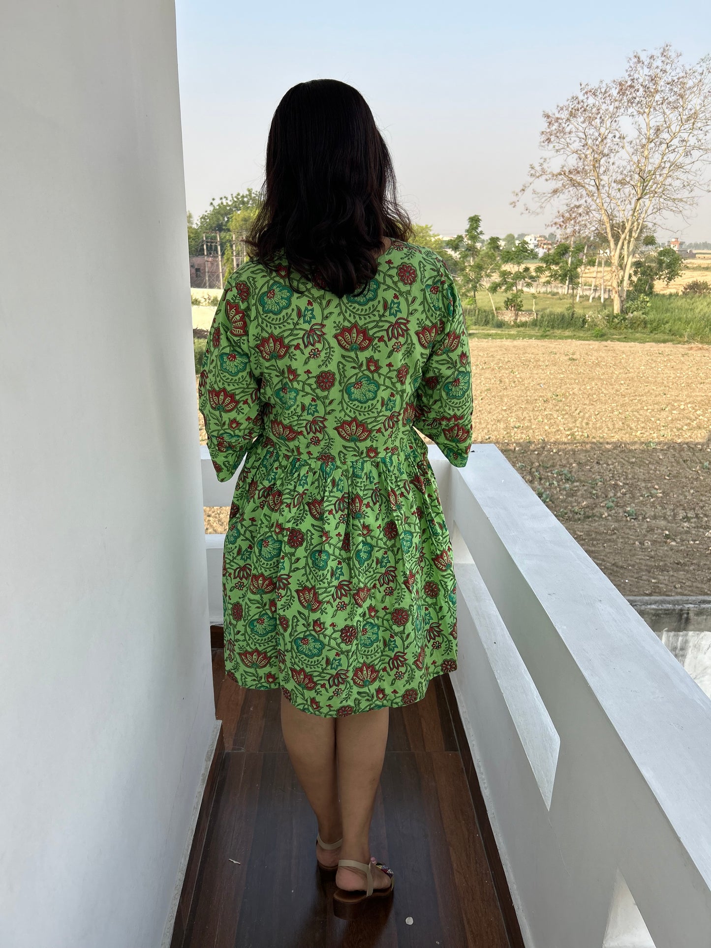 Green Block Printed Dress