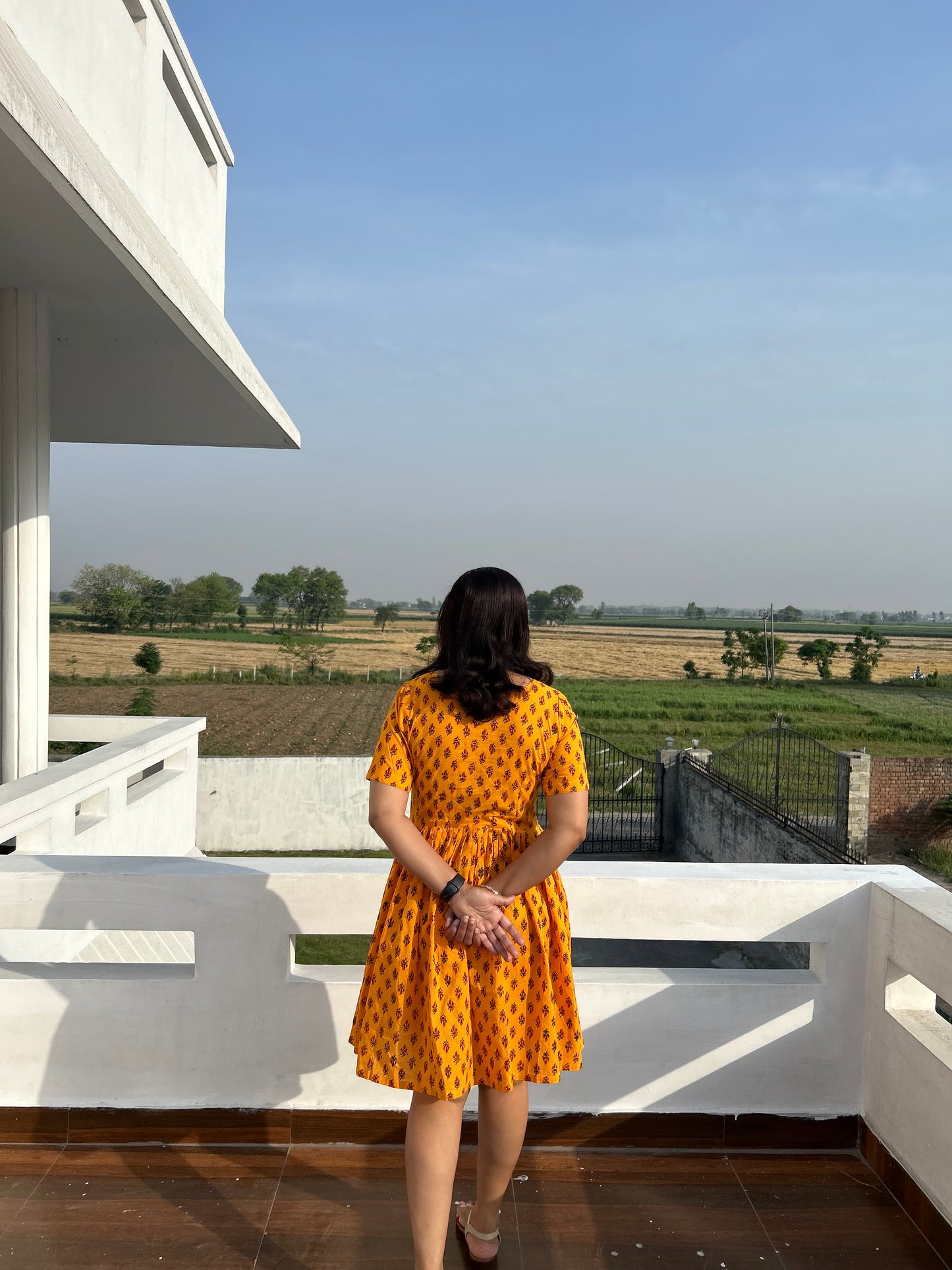 Orange Block Printed Dress