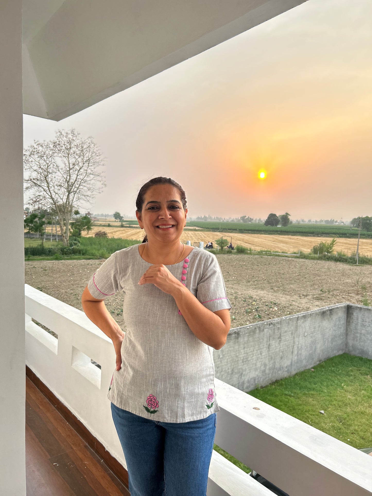 Grey Cotton Khadi  Top