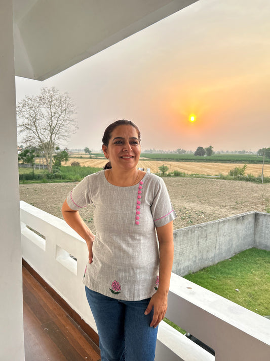 Grey Cotton Khadi  Top