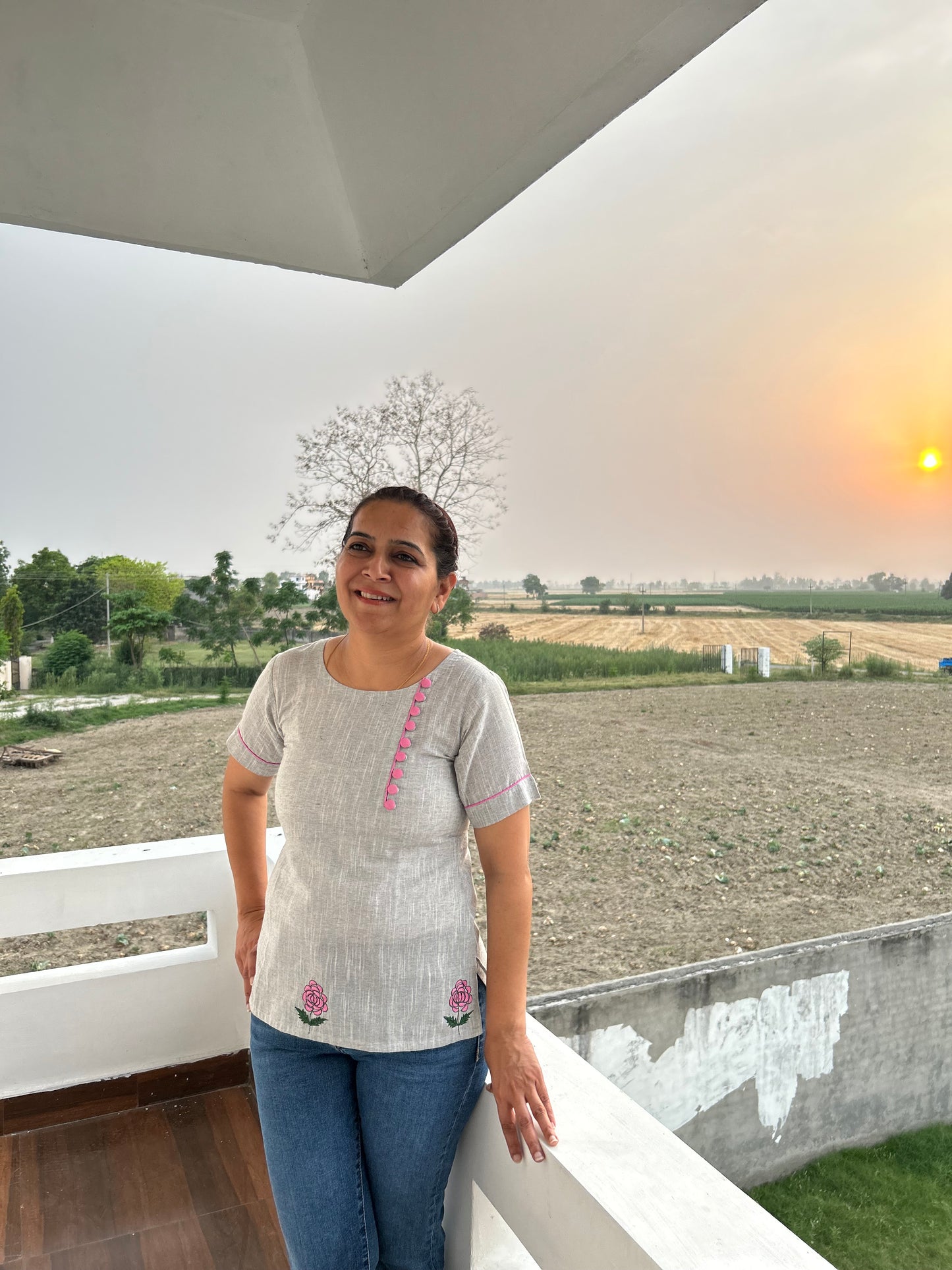 Grey Cotton Khadi  Top