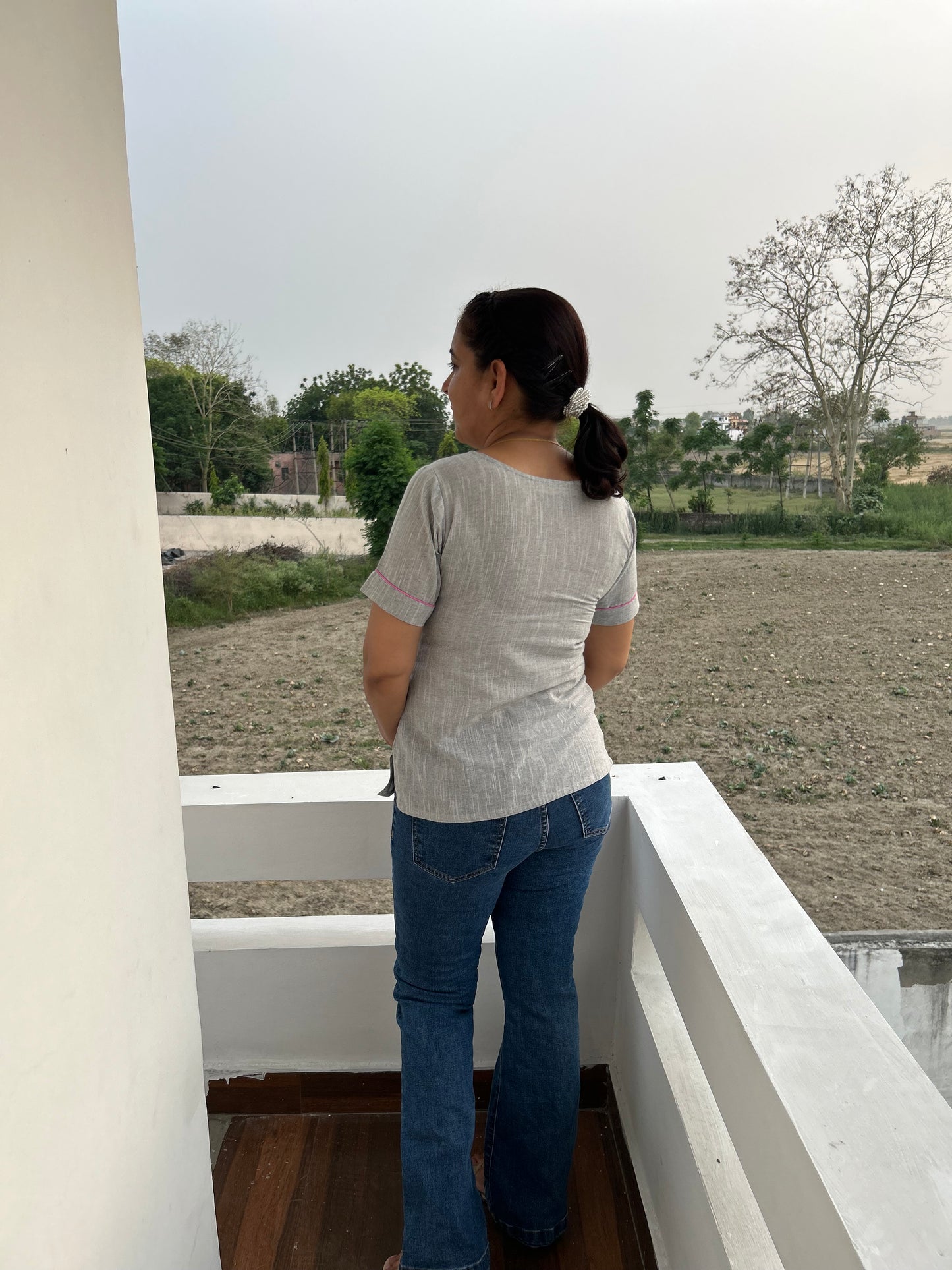 Grey Cotton Khadi  Top