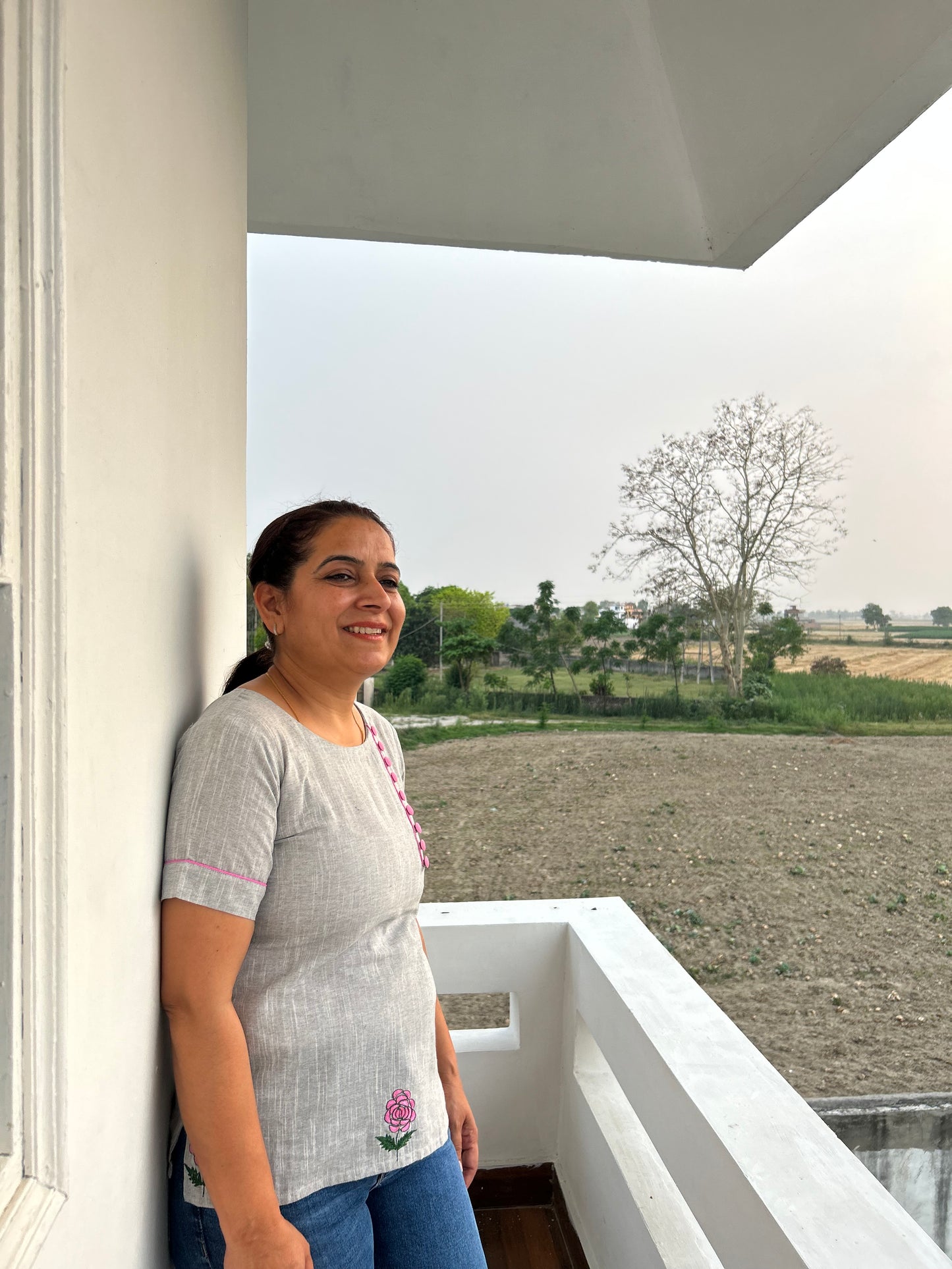 Grey Cotton Khadi  Top