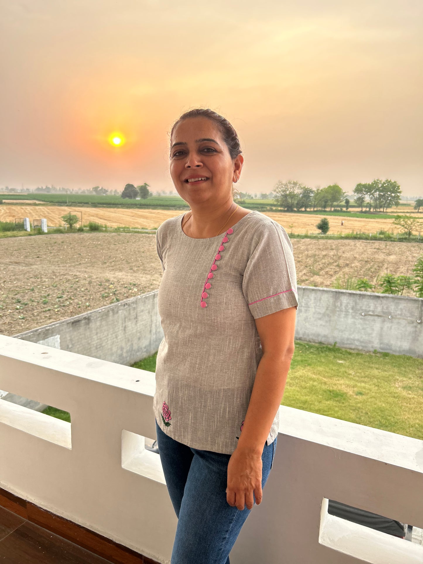 Grey Cotton Khadi  Top