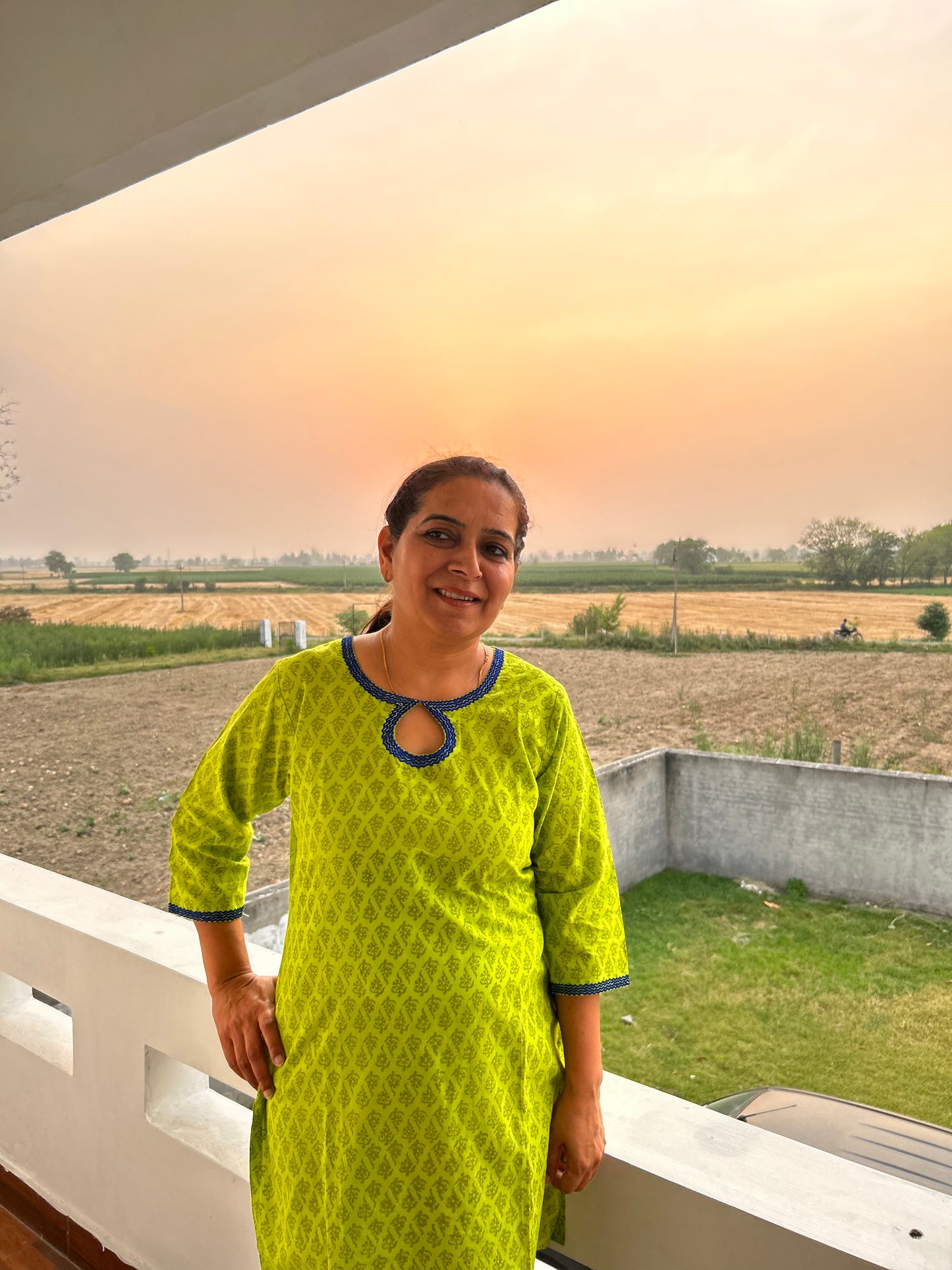 Green Block Printed Top