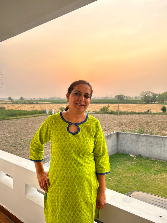 Green Block Printed Top