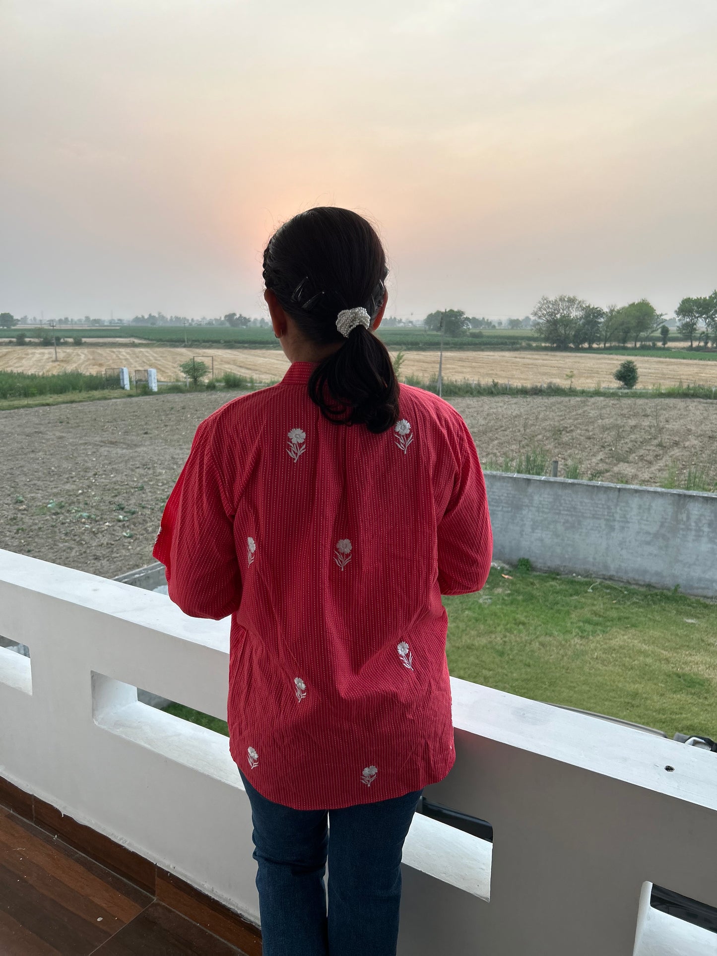 Pink Cotton Machine Embroidered Tunic