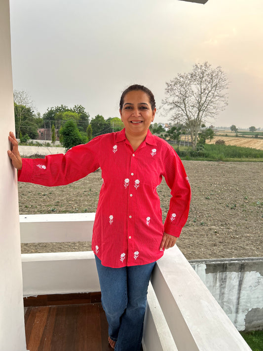 Pink Cotton Machine Embroidered Tunic