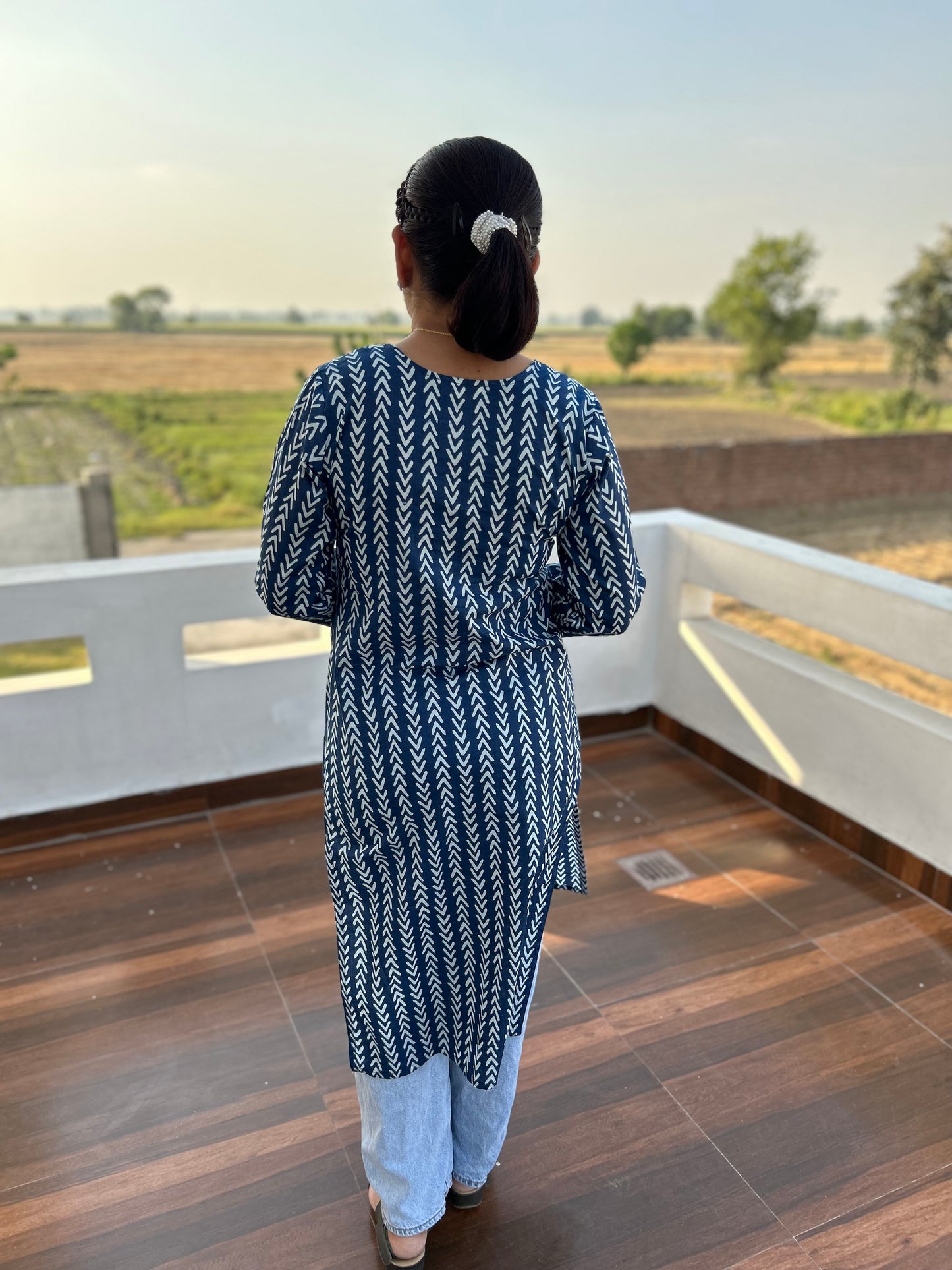 Blue Block Printed Kurta