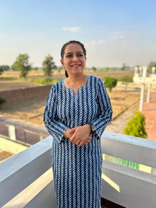 Blue Block Printed Kurta
