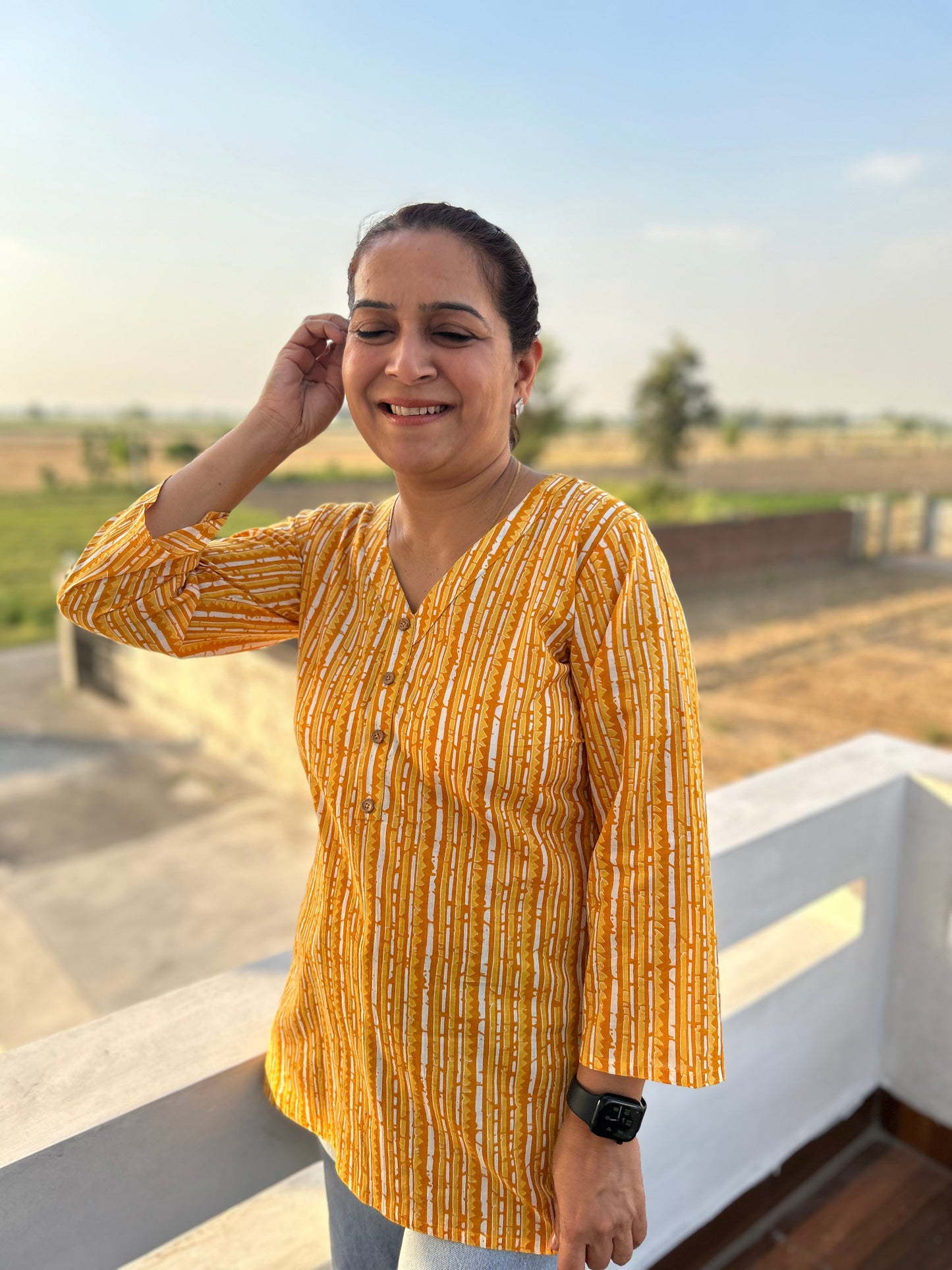 Yellow Printed Kurti