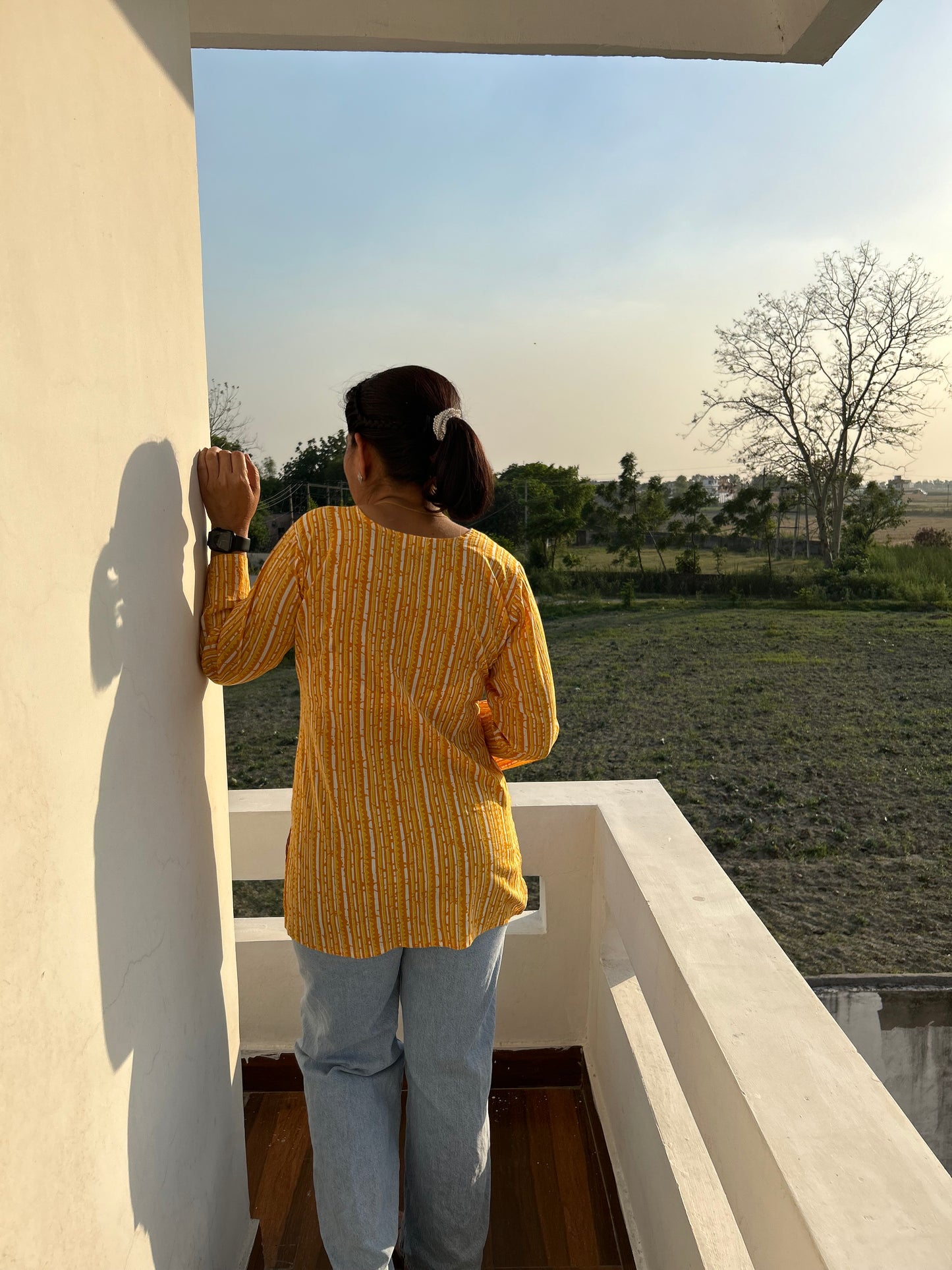 Yellow Cotton  Block Printed Top