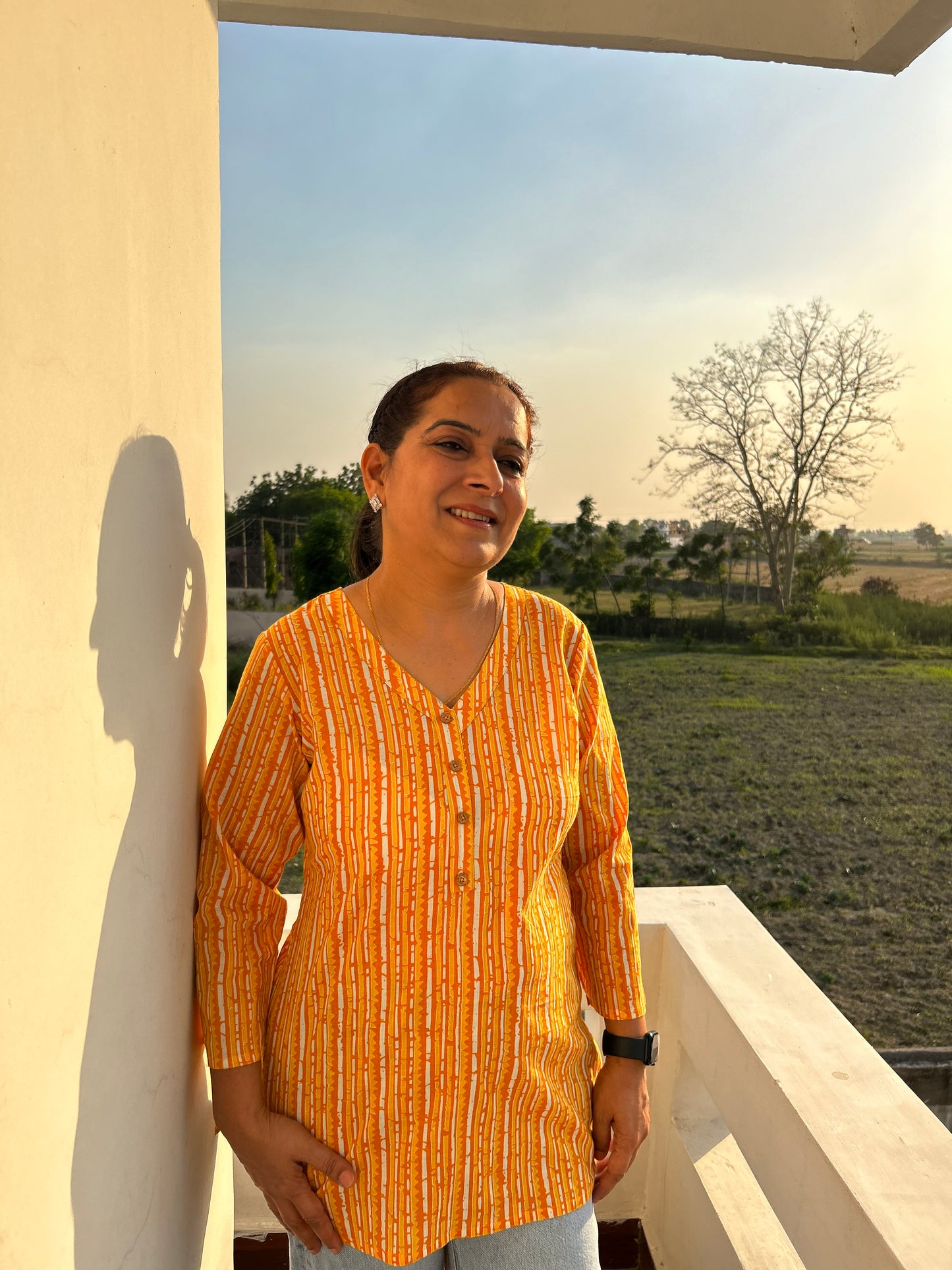 Yellow Cotton  Block Printed Top