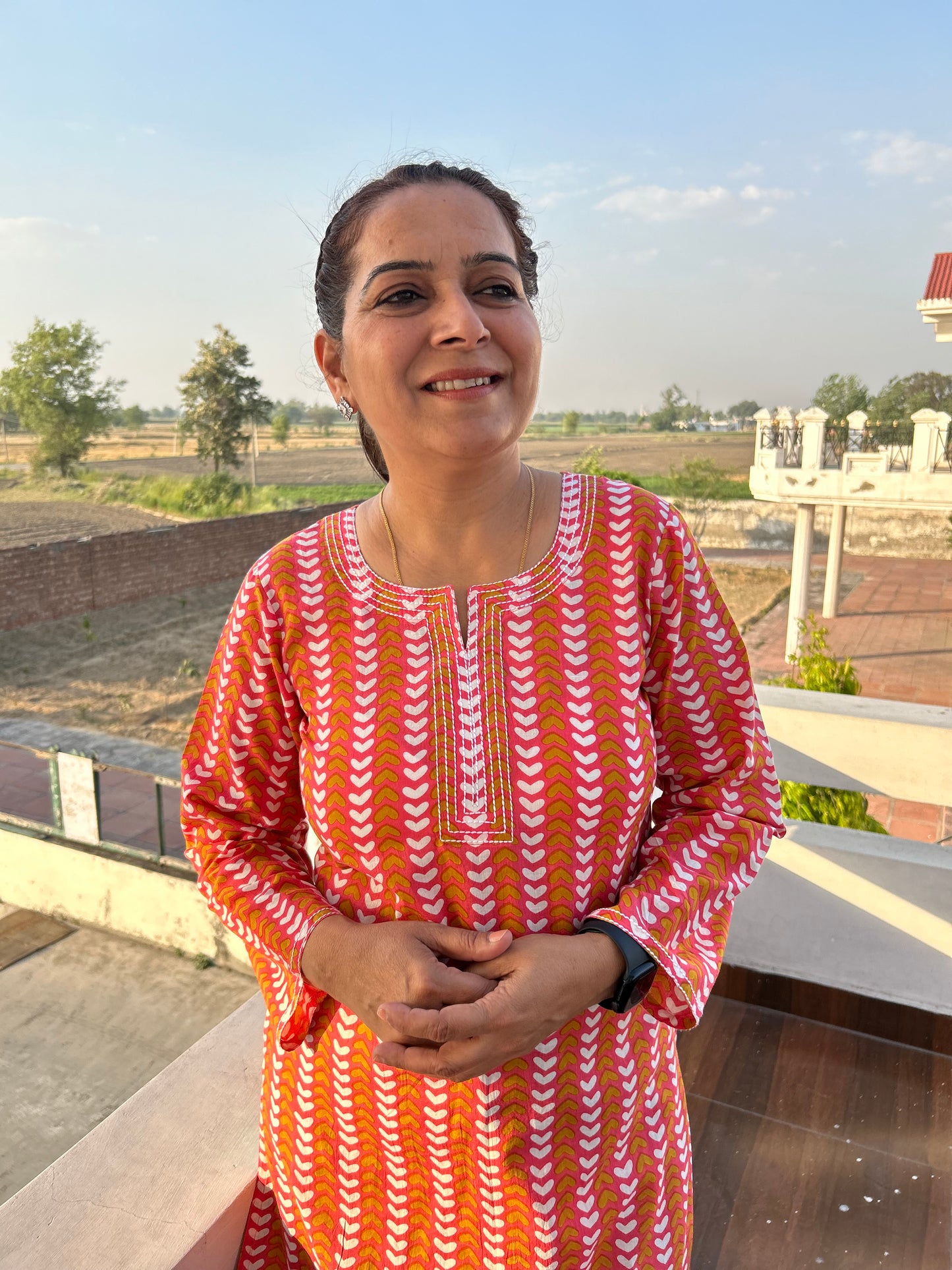 Peach Cotton Block Printed Kurta