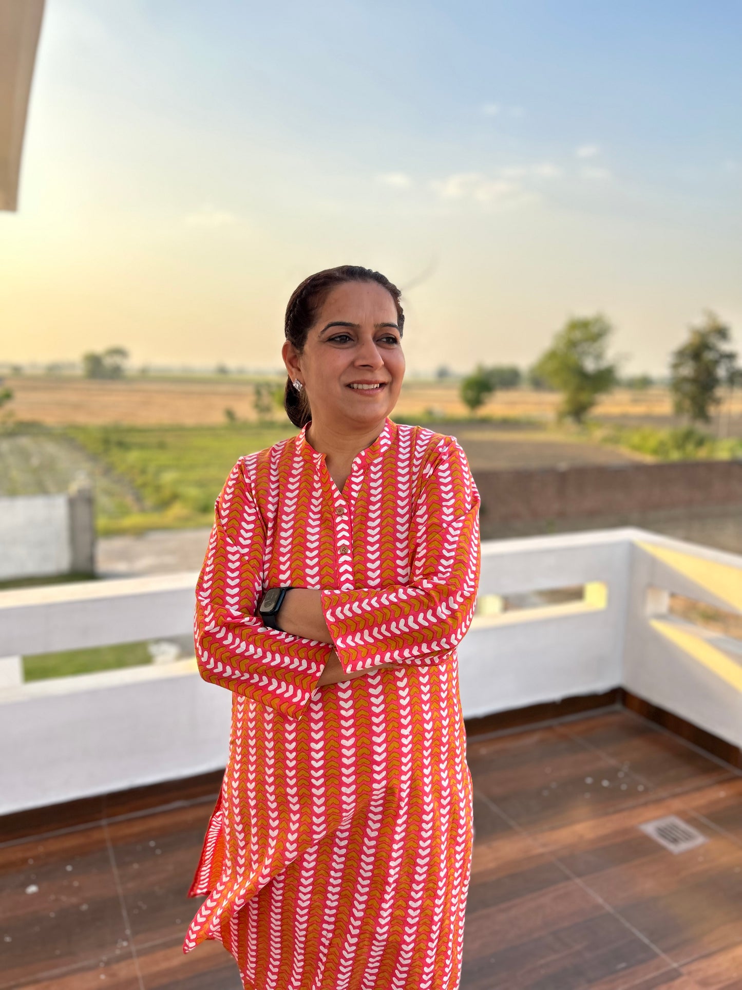Peach Block Printed Kurta Set