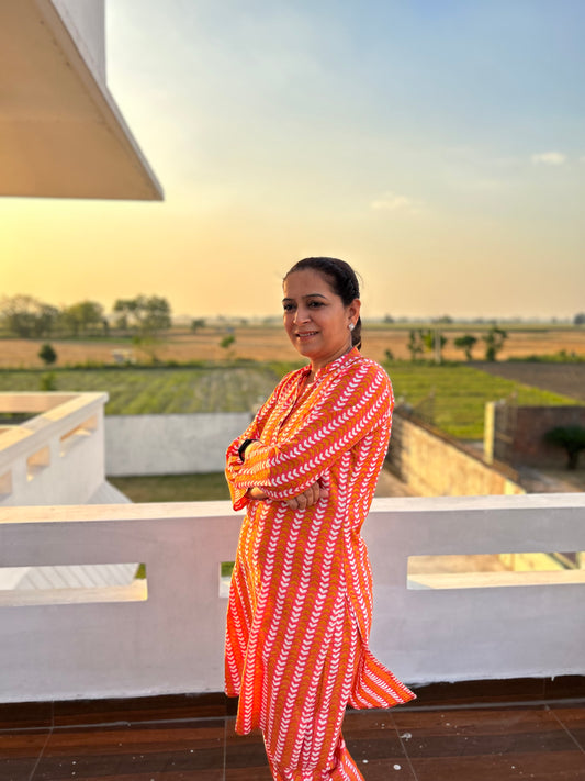 Peach Block Printed Kurta Set
