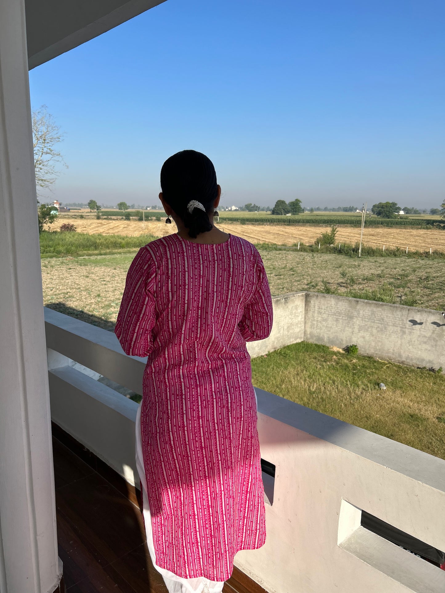 Pink Cotton Block Printed Kurta