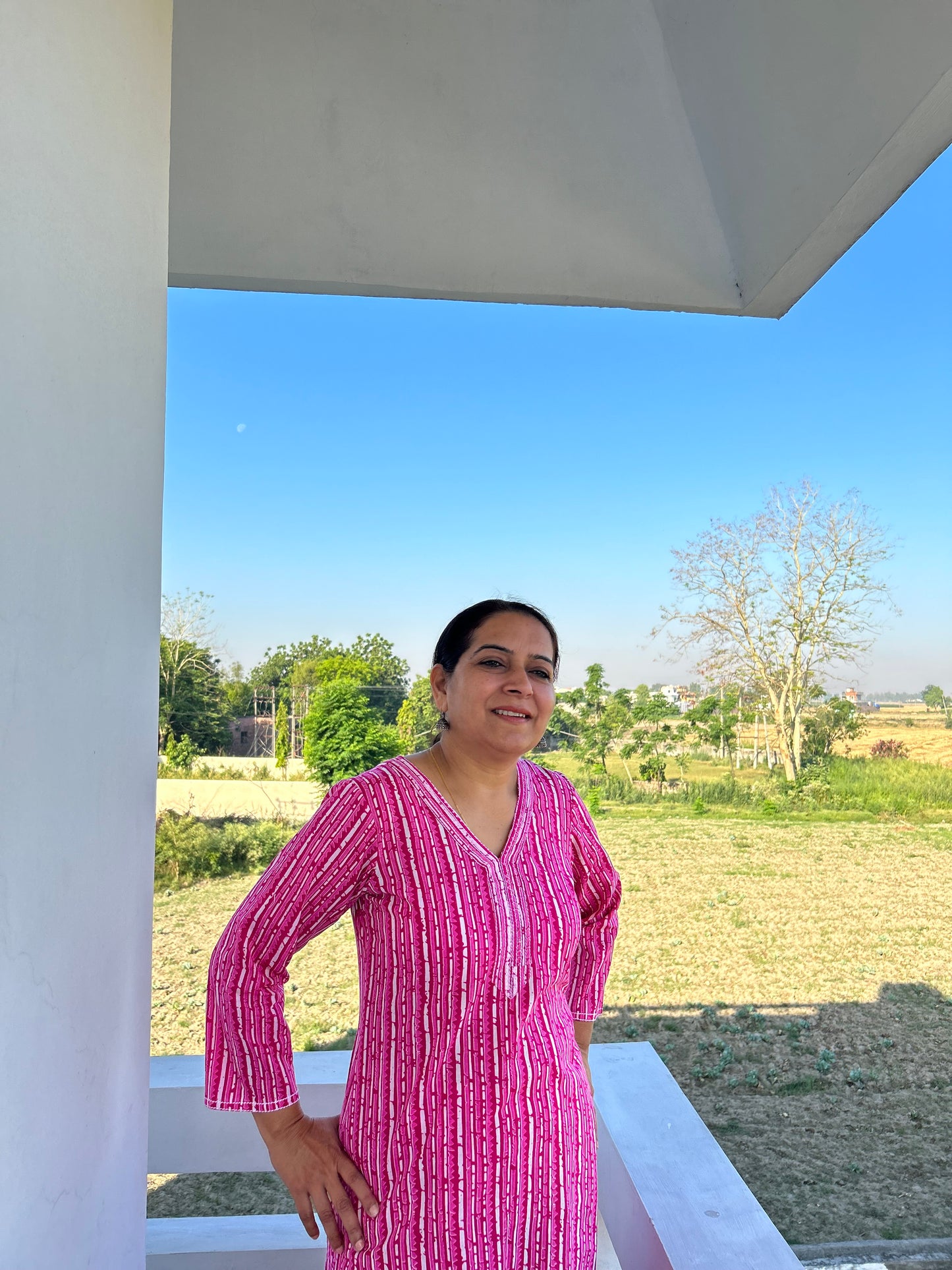 Pink Cotton Block Printed Kurta