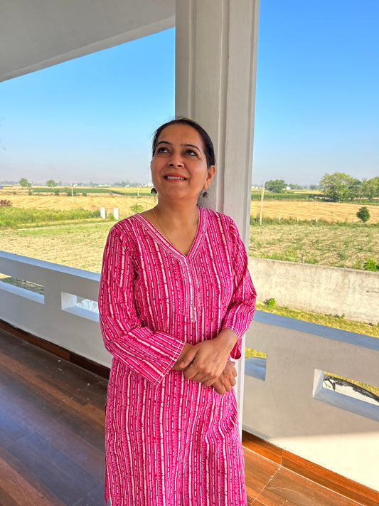 Pink Cotton Block Printed Kurta