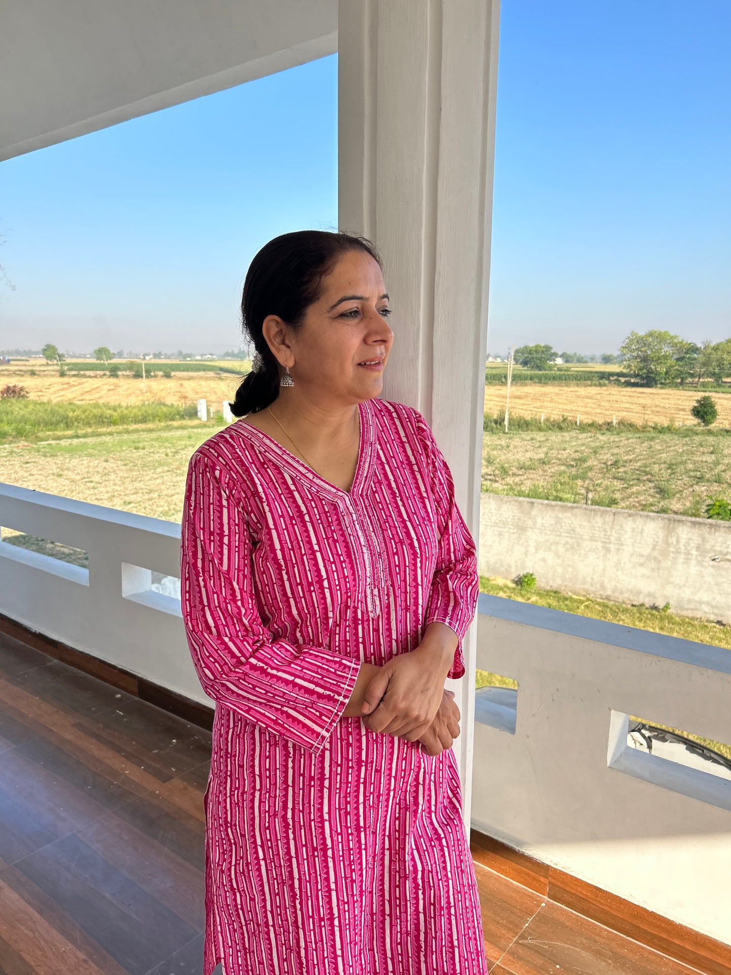 Pink Cotton Block Printed Kurta