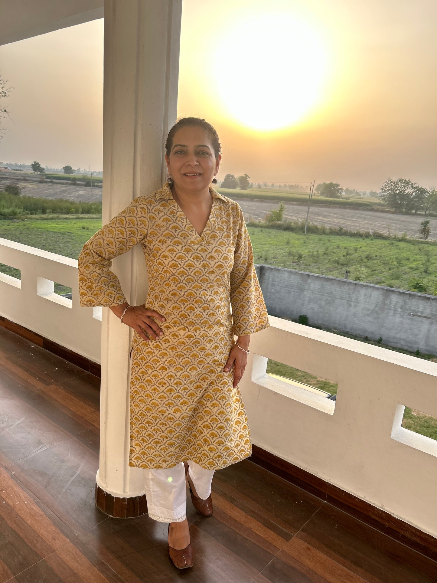 Beige Cotton Kalamkari Kurta .