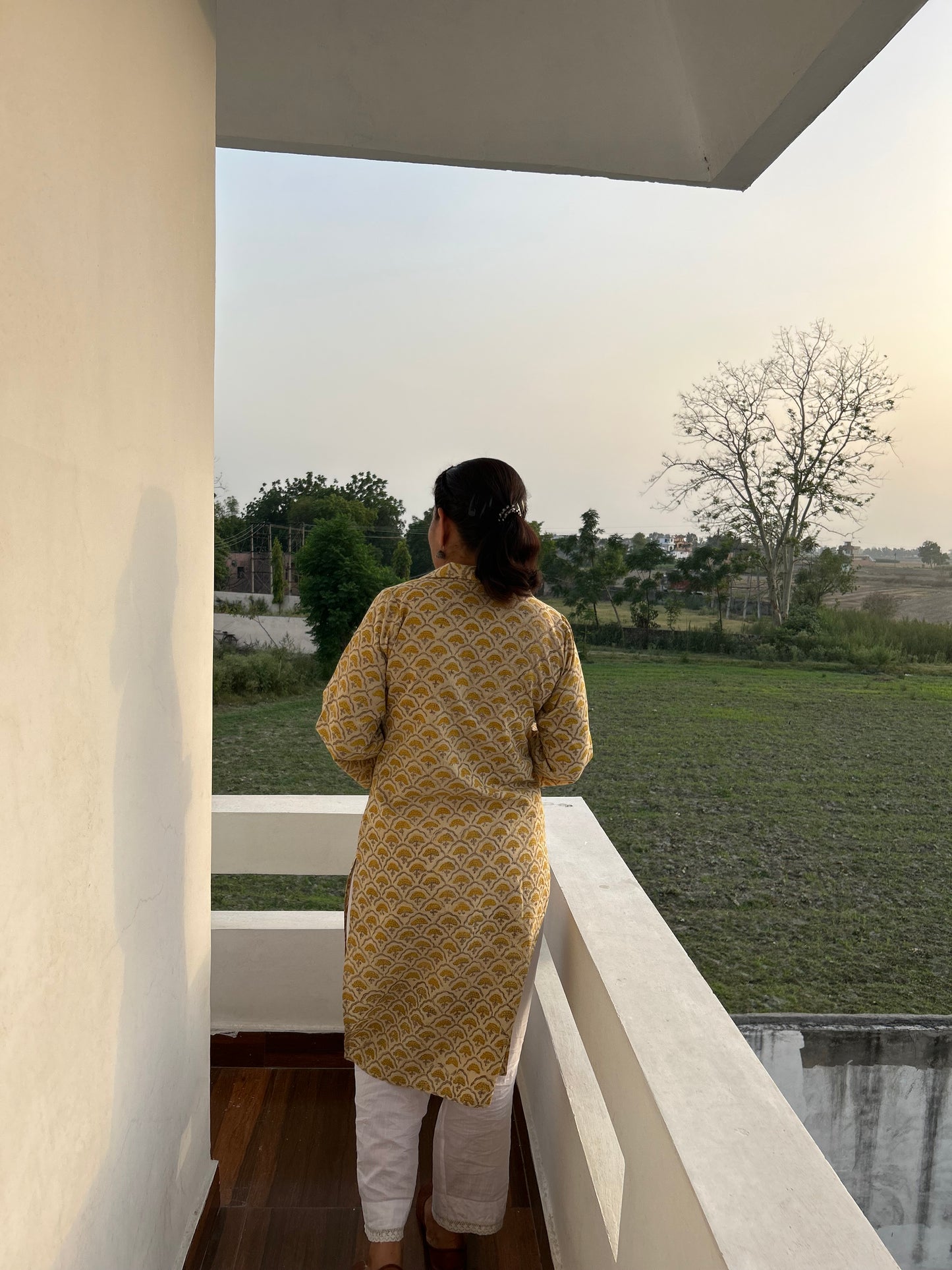Beige Cotton Kalamkari Kurta .