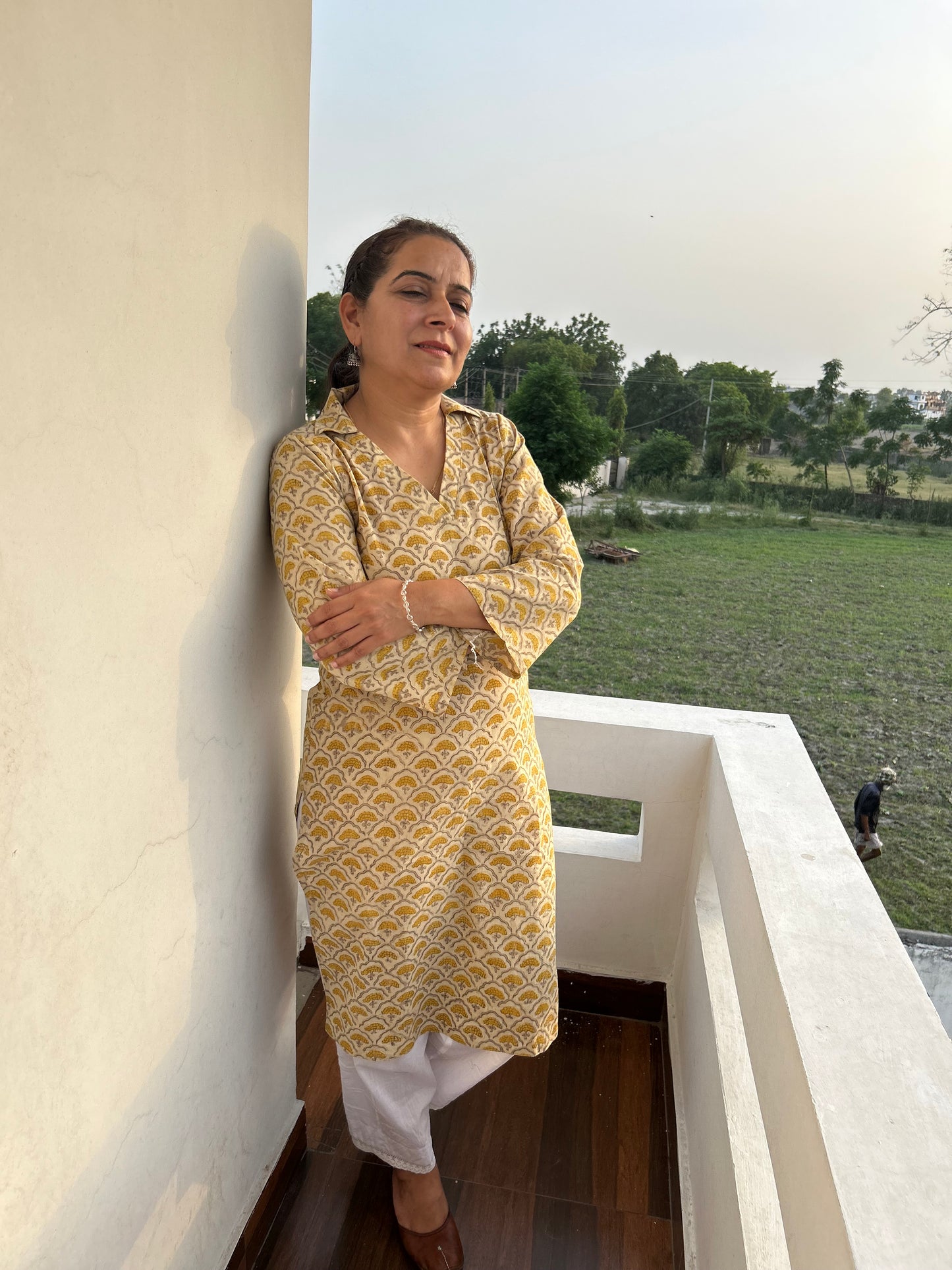 Beige Cotton Kalamkari Kurta .
