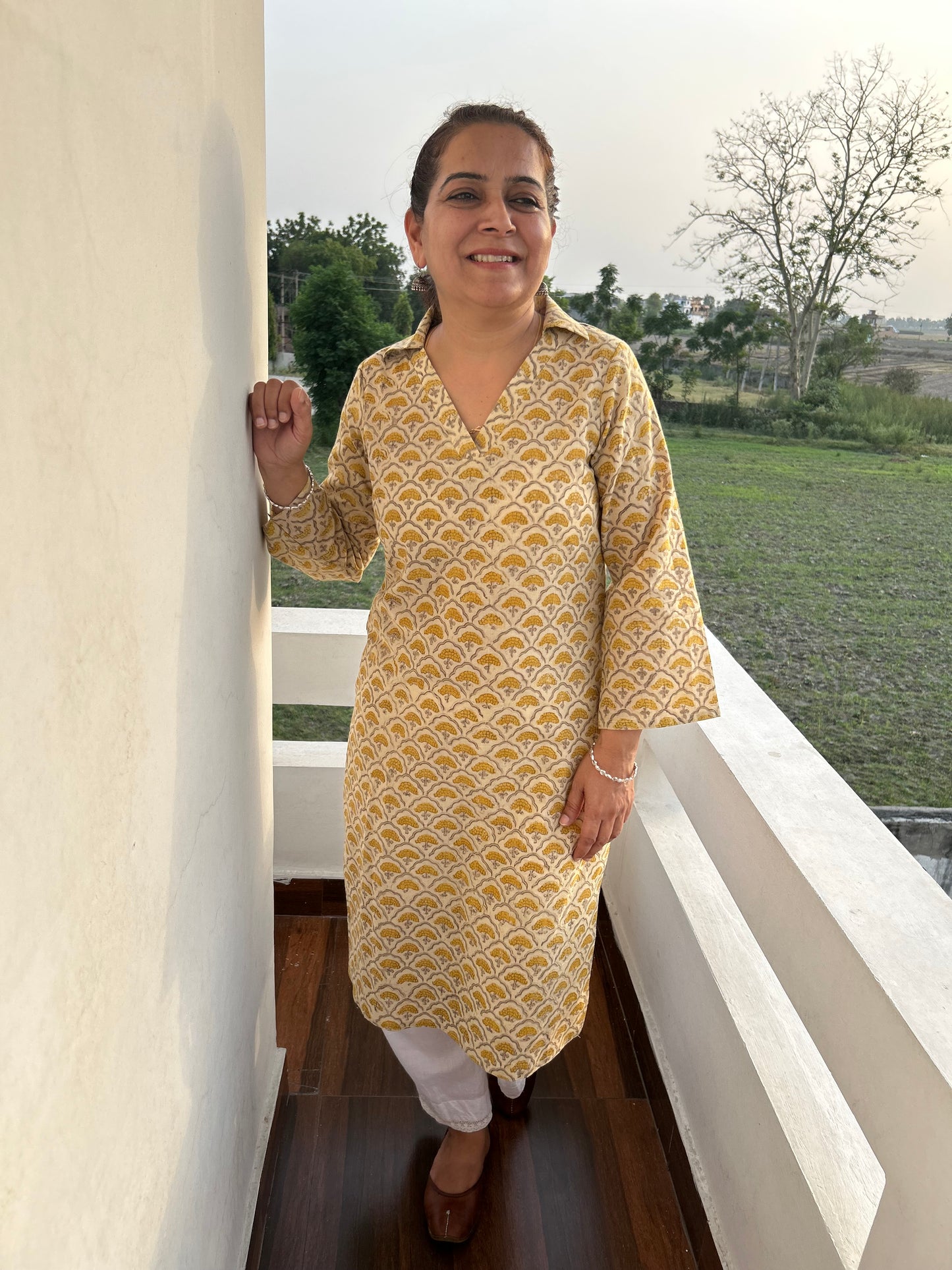 Beige Cotton Kalamkari Kurta .