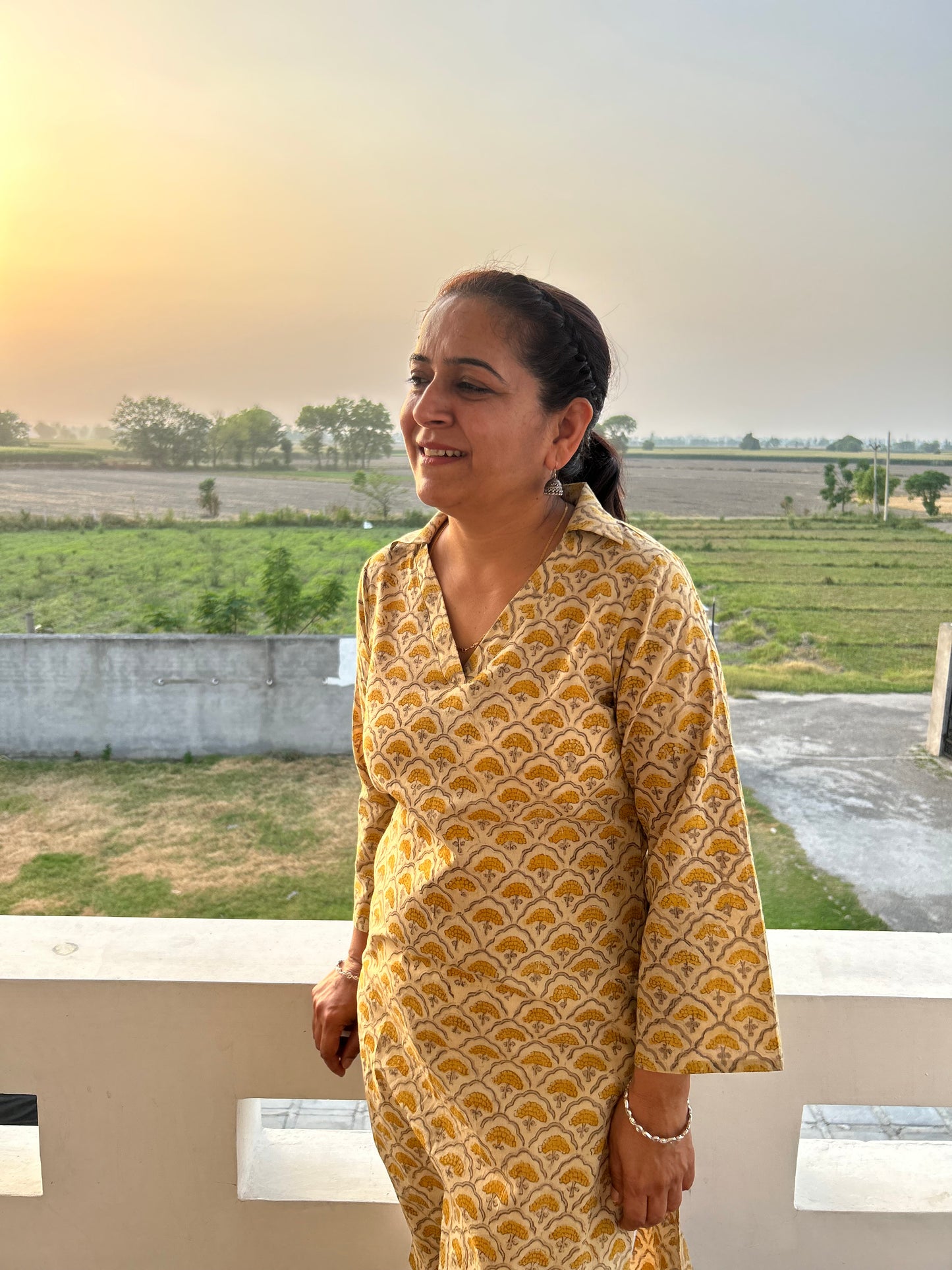 Beige Cotton Kalamkari Kurta .