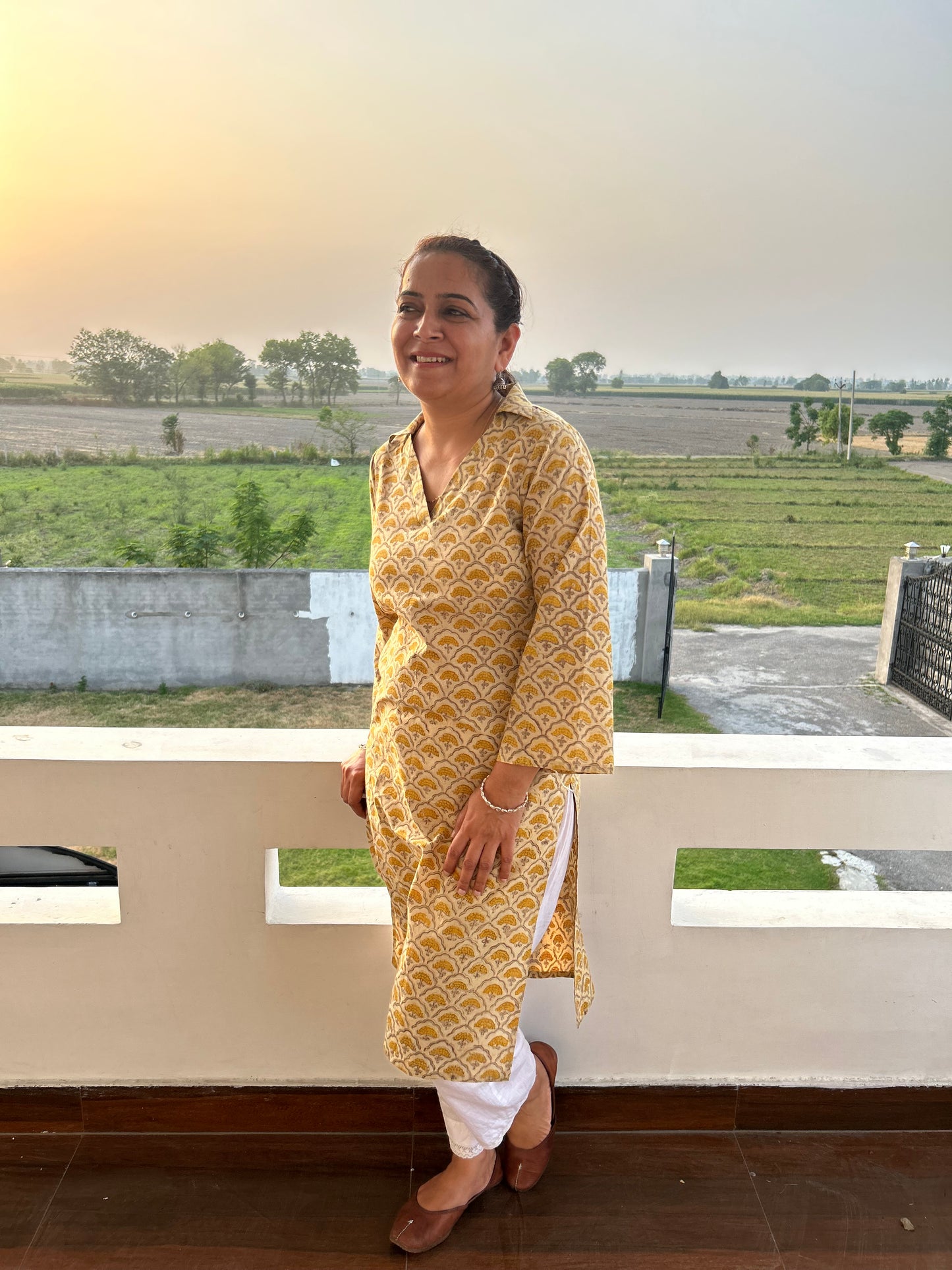 Beige Cotton Kalamkari Kurta .