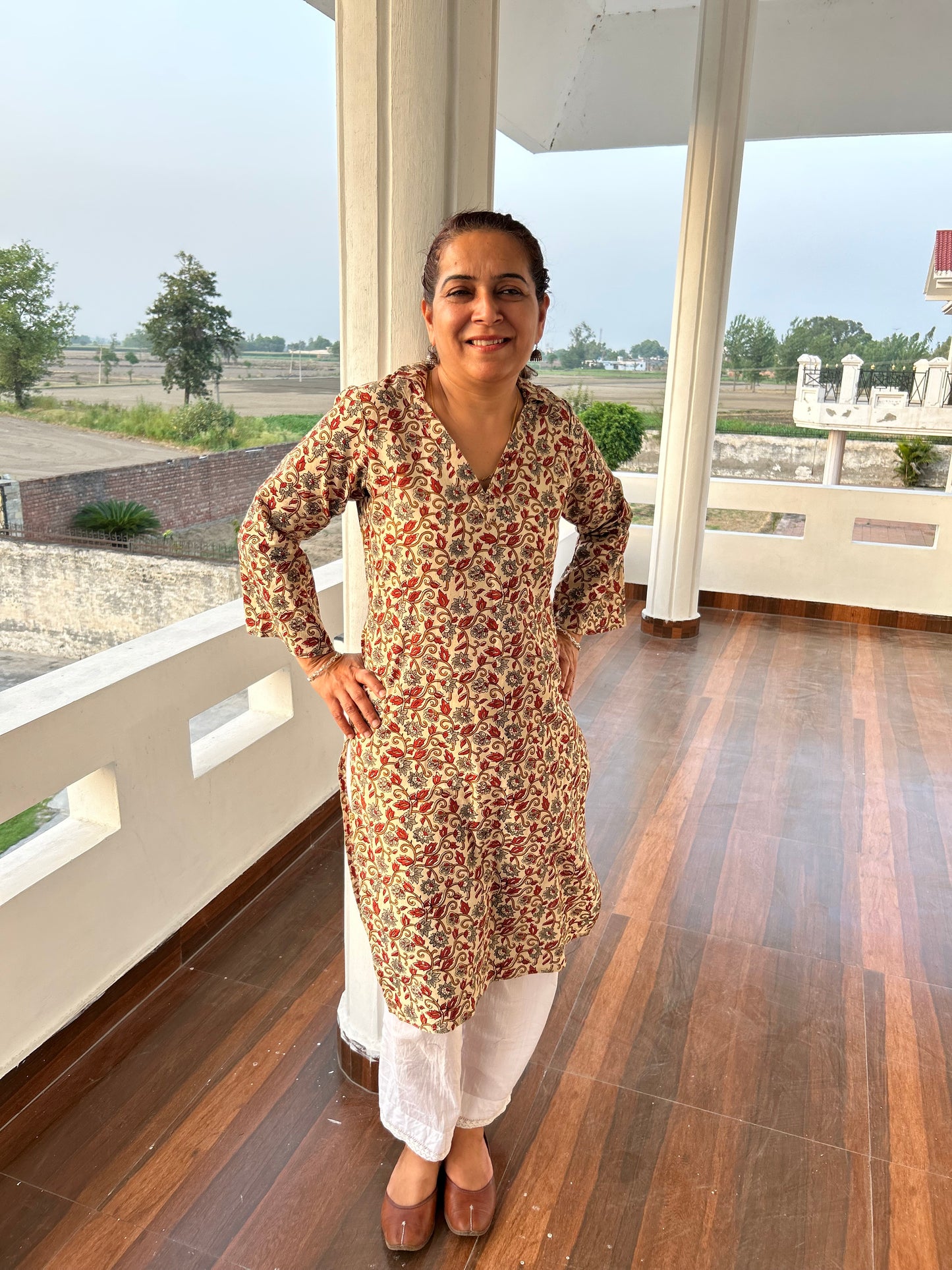 Beige Cotton Kalamkari Kurta