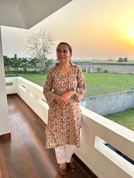Beige Cotton Kalamkari Kurta