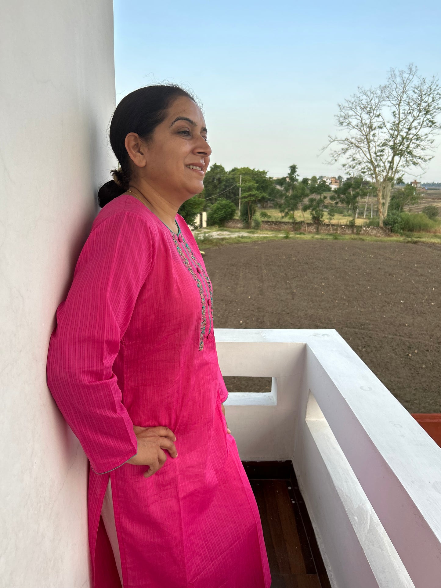 Pink Cotton Hand Embroidered Kurta