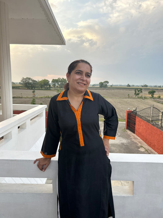 Black Cotton Kurta