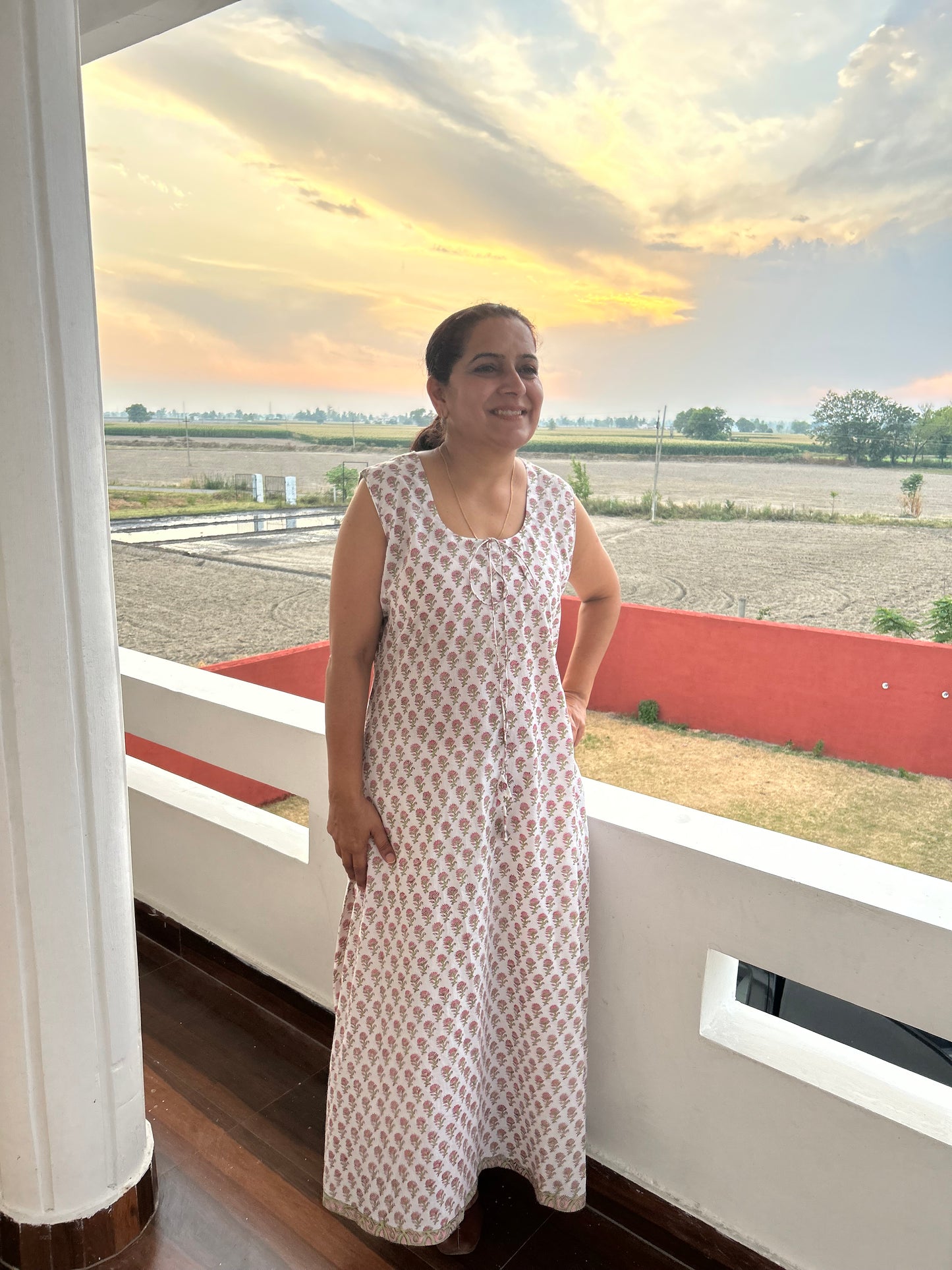 White Cotton Block Printed Dress