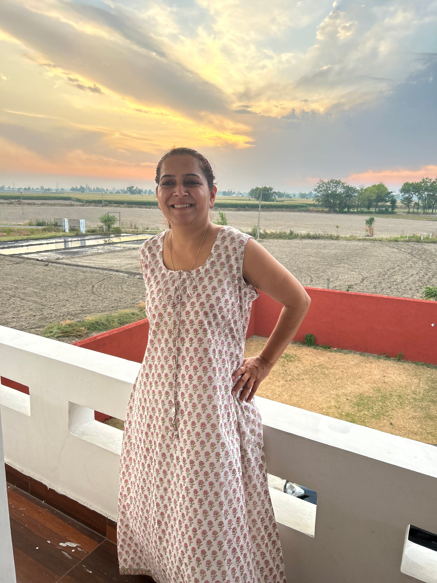White Cotton Block Printed Dress