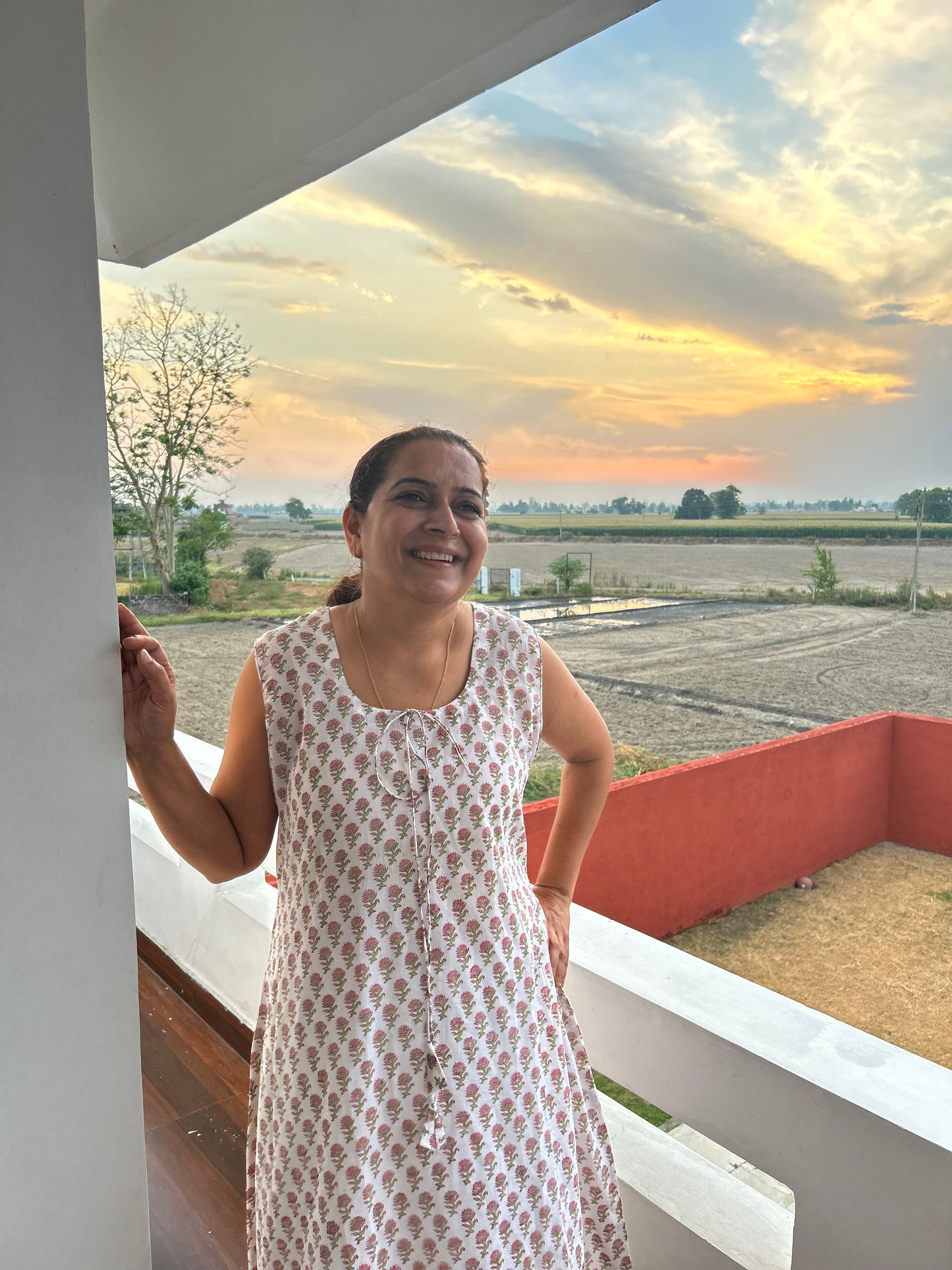 White Cotton Block Printed Dress