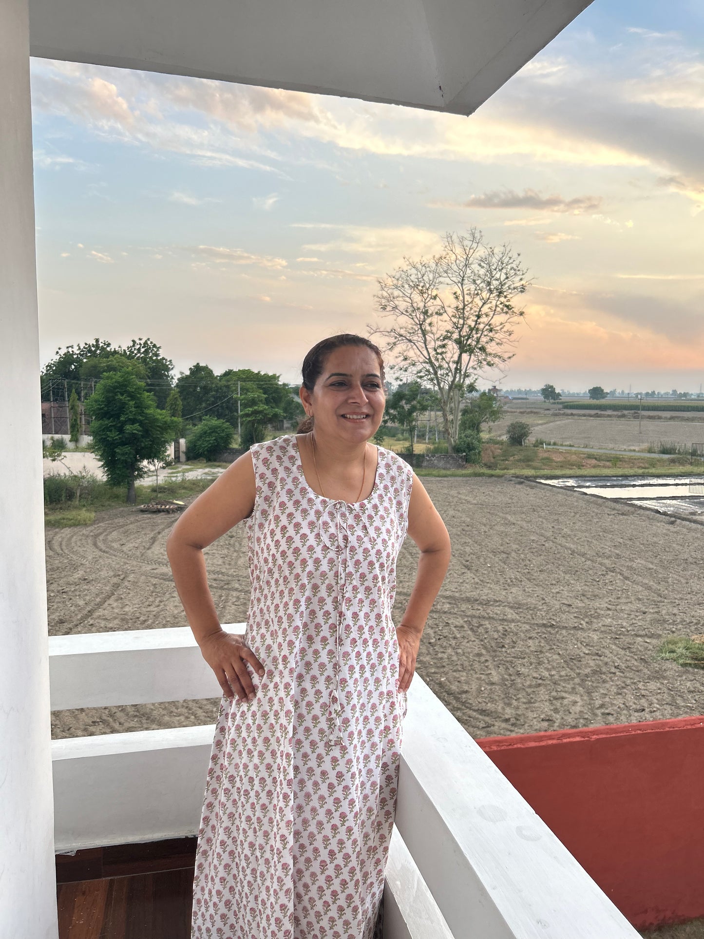 White Cotton Block Printed Dress