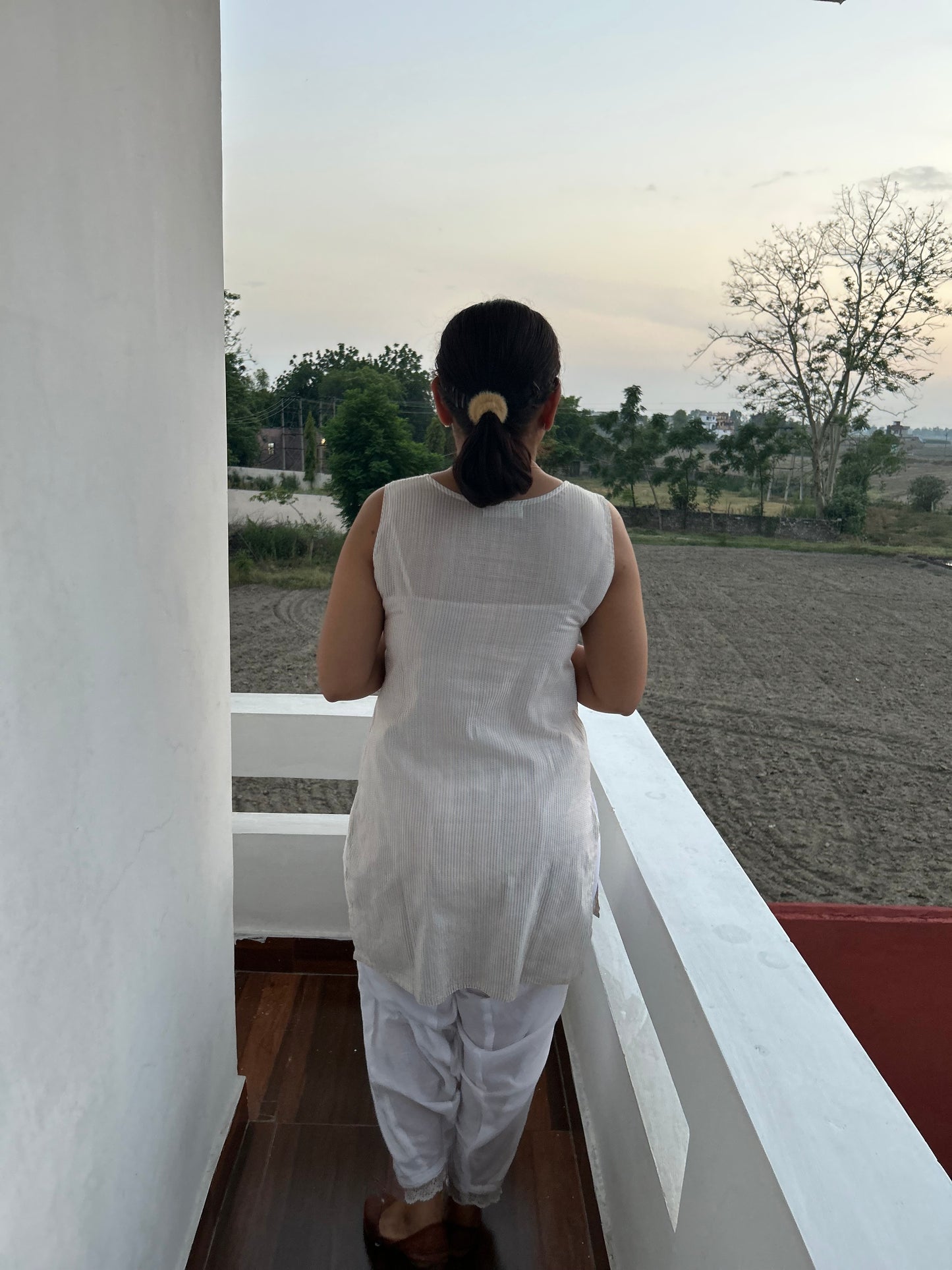 White Cotton Hand Embroidered Kurti
