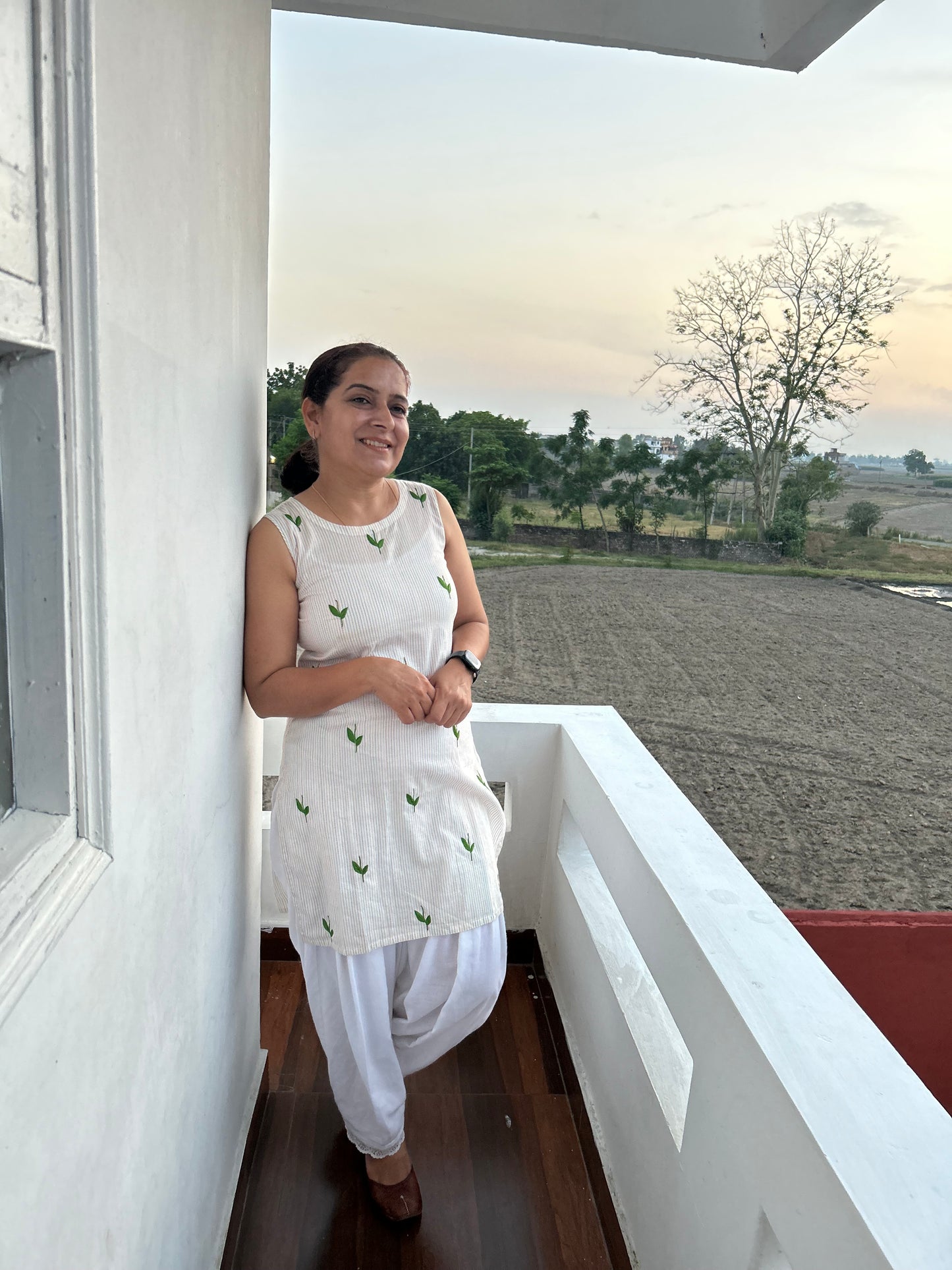 White Cotton Hand Embroidered Kurti