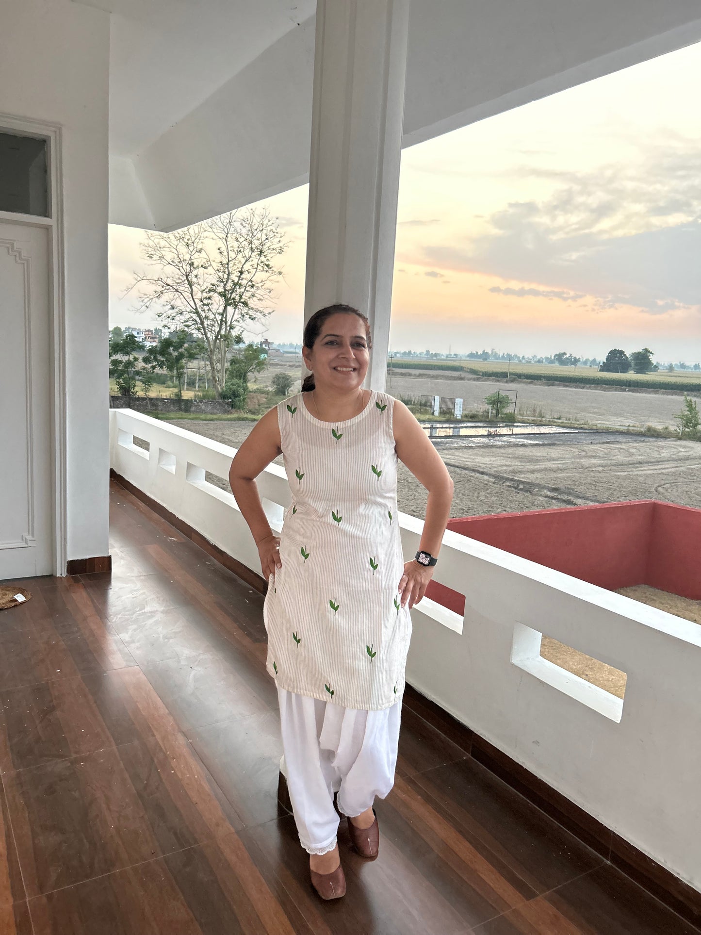 White Cotton Hand Embroidered Kurti