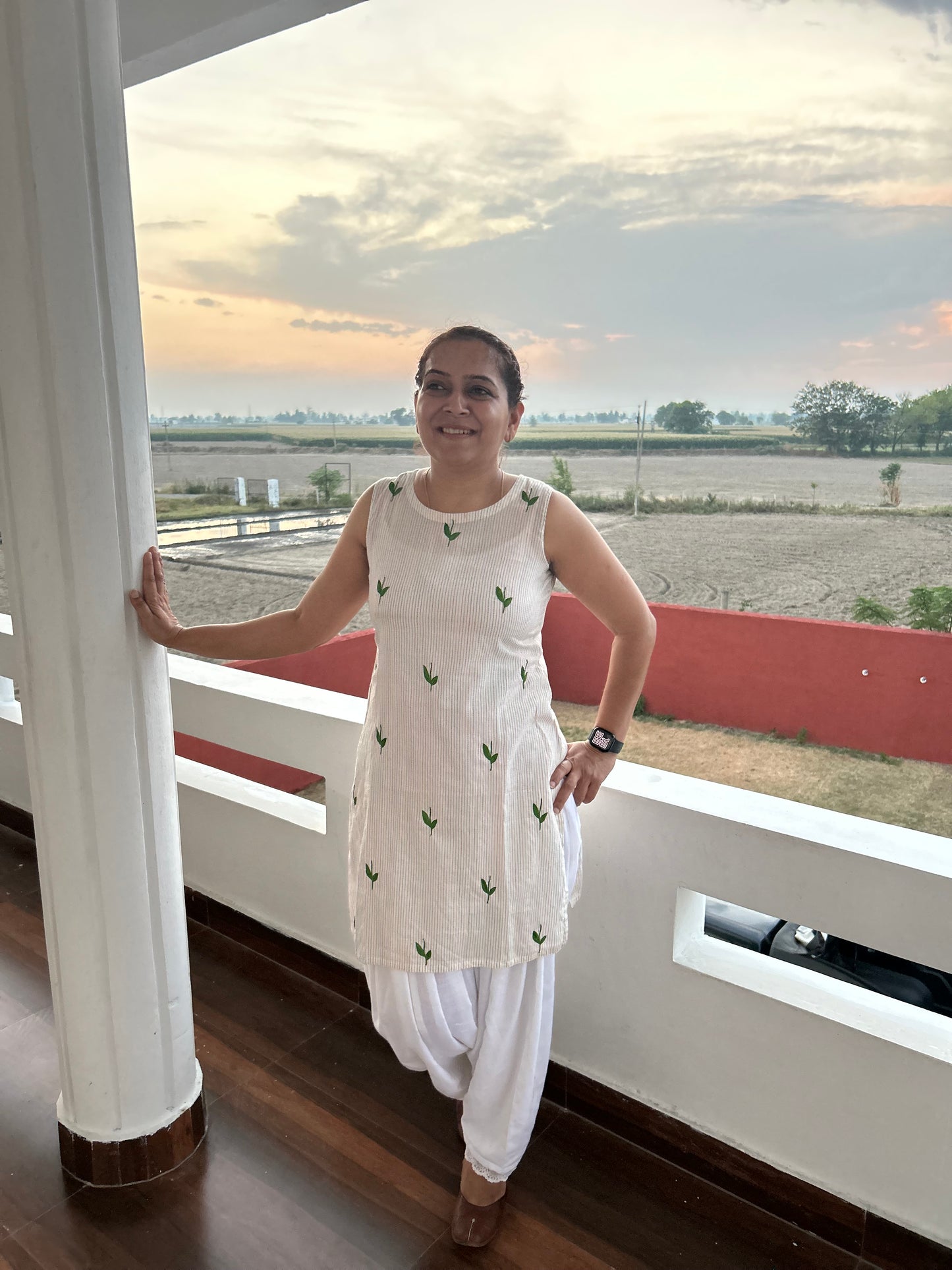 White Cotton Hand Embroidered Kurti