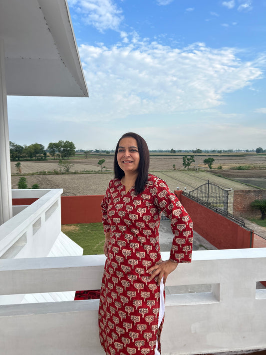 Rust Dabu Print Kurta  Block Printed Kurta