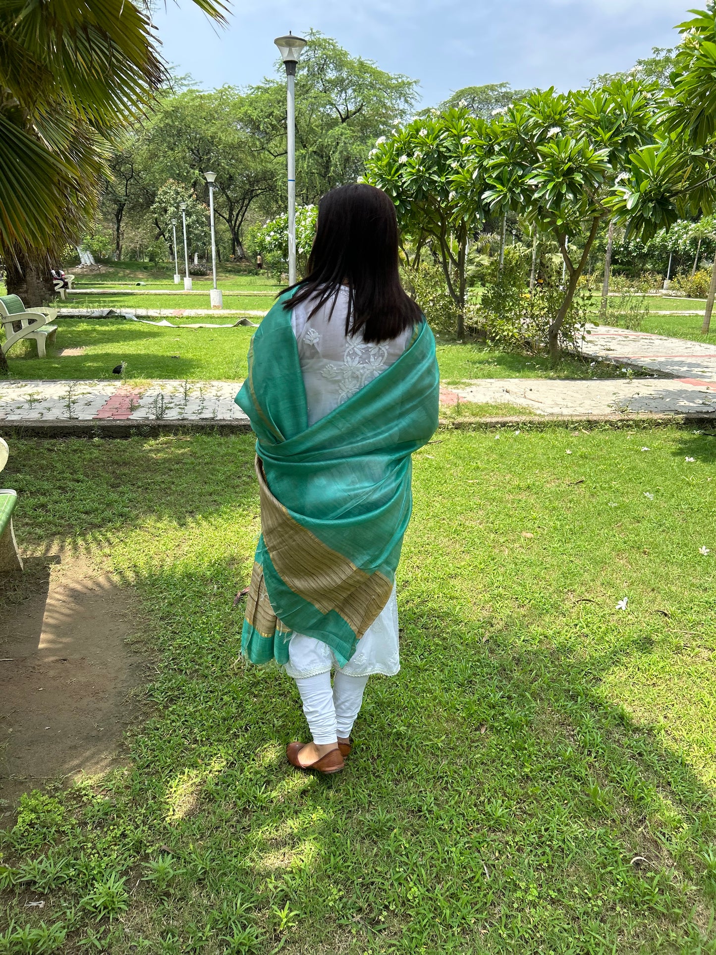 Green Tussar Silk Dupatta
