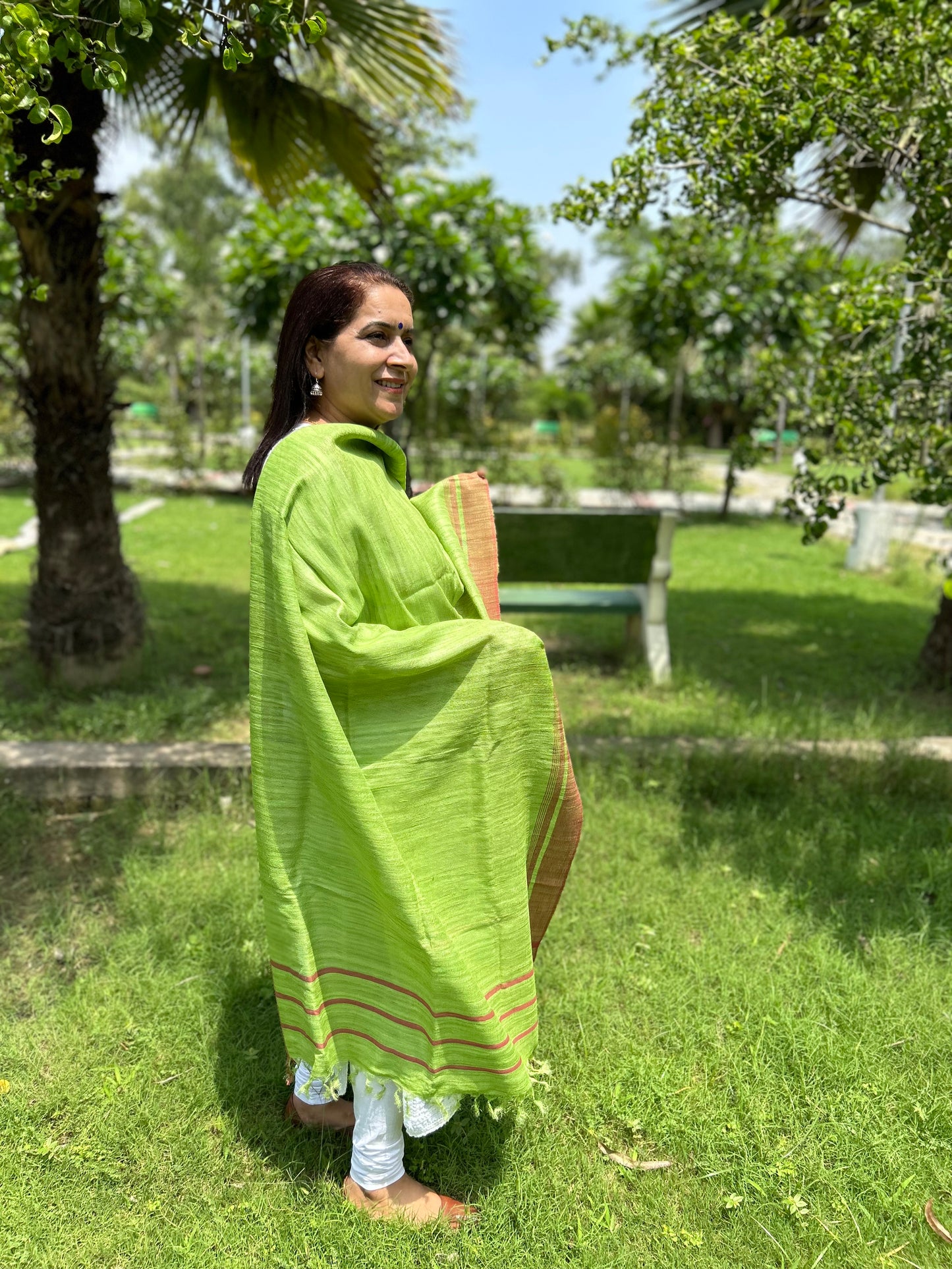 Parrot Green Hand Woven Ghicha Silk Dupatta